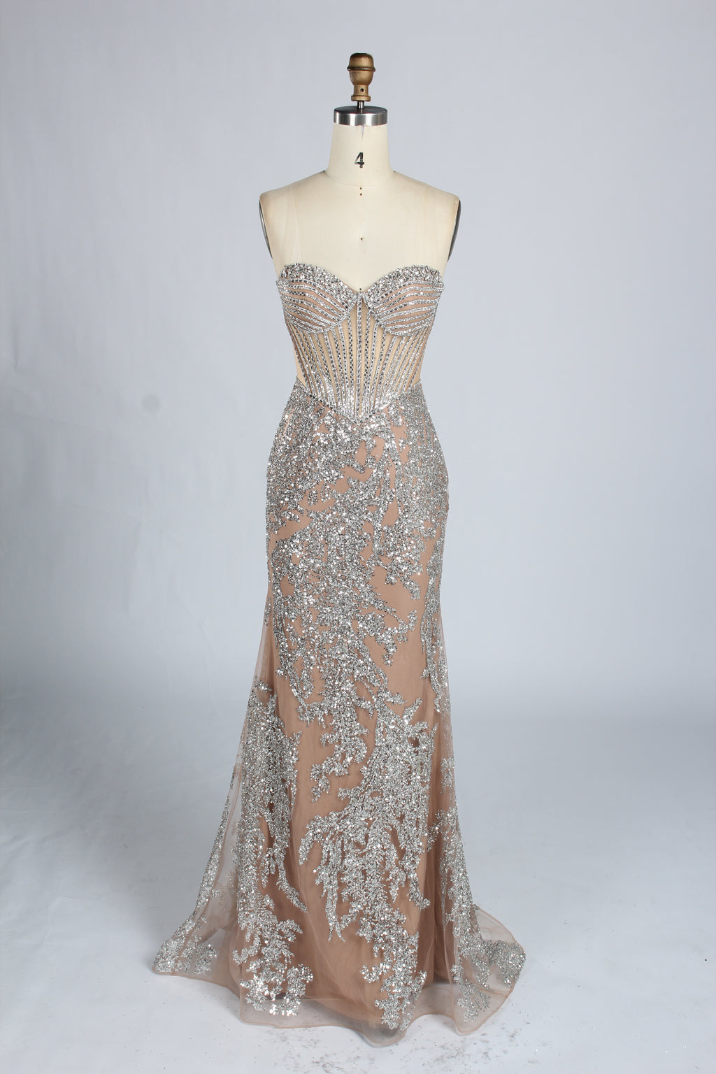 Wholesale Sparkle Embellished Mermaid Champagne Evening Gown 33227