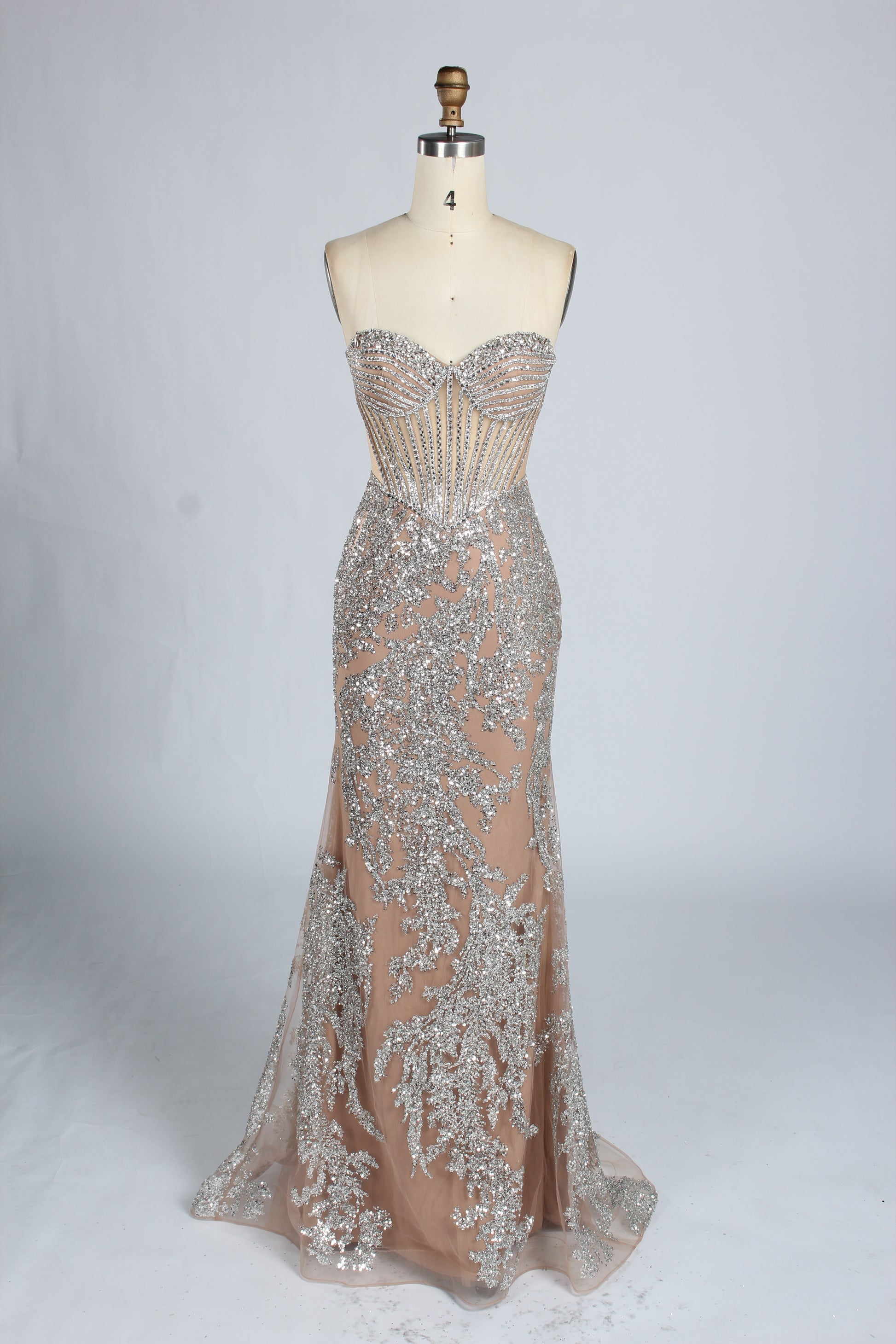 Wholesale Sparkle Embellished Mermaid Champagne Evening Gown 33227