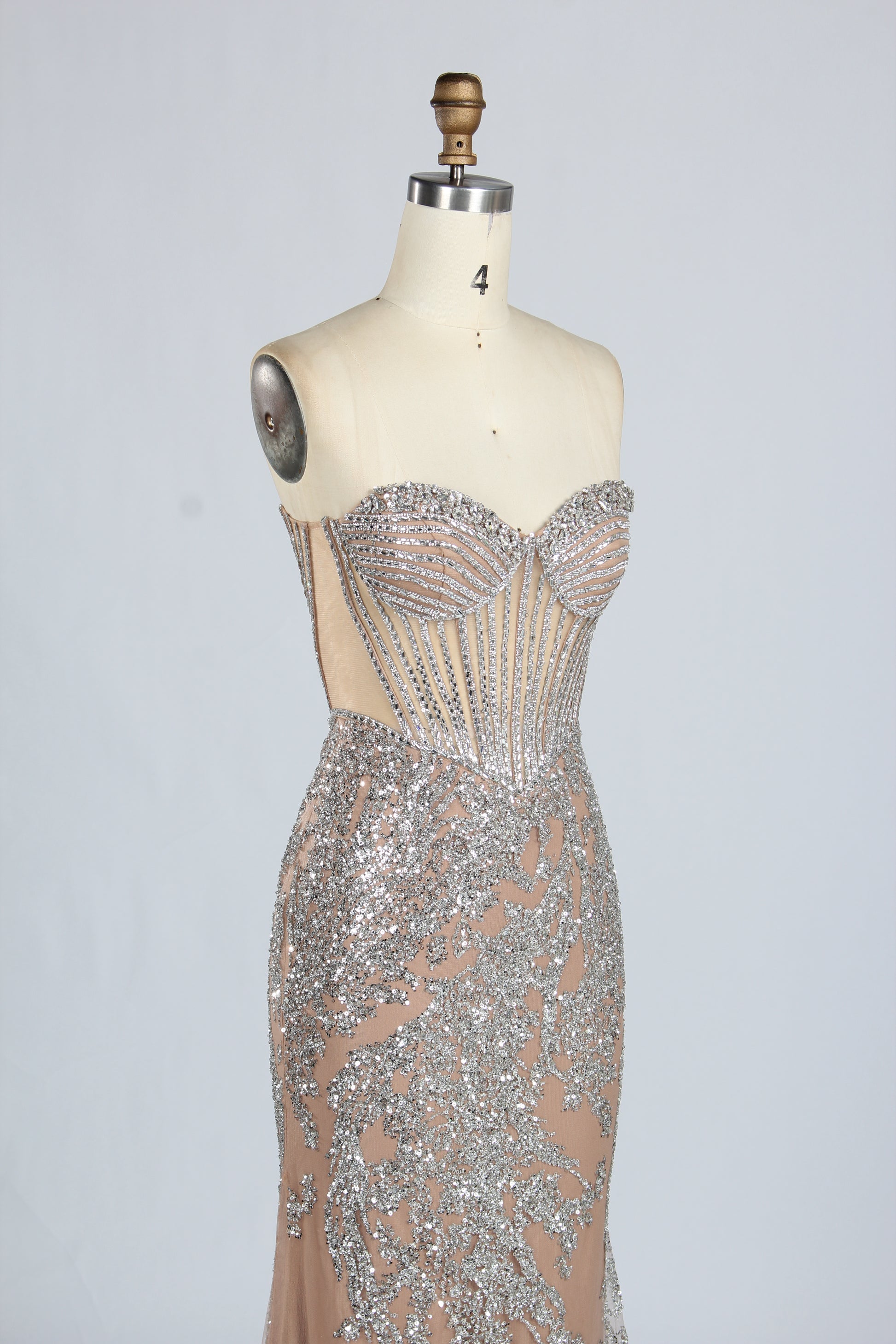 Wholesale Sparkle Embellished Mermaid Champagne Evening Gown 33227