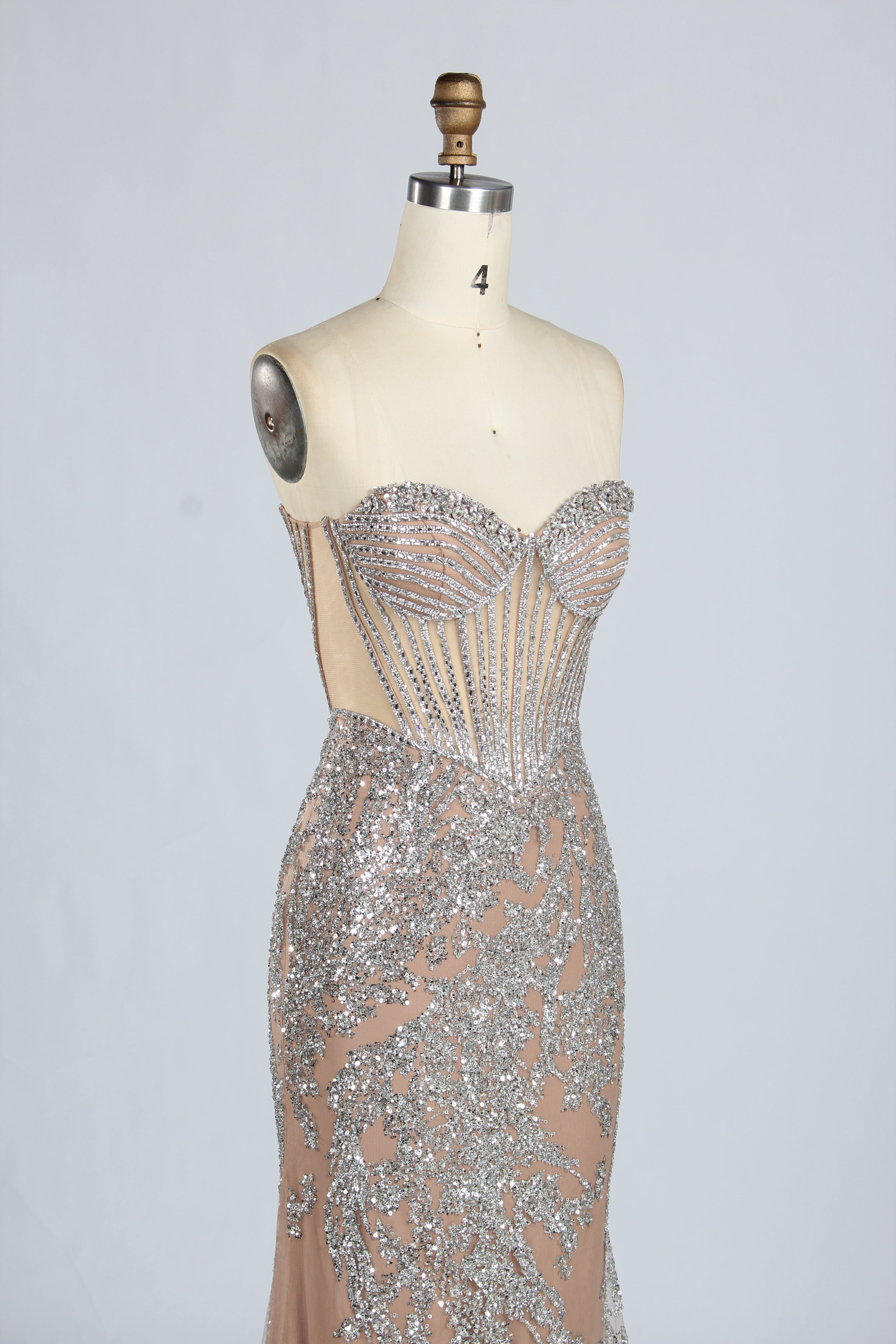 Wholesale Sparkle Embellished Mermaid Champagne Evening Gown 33227