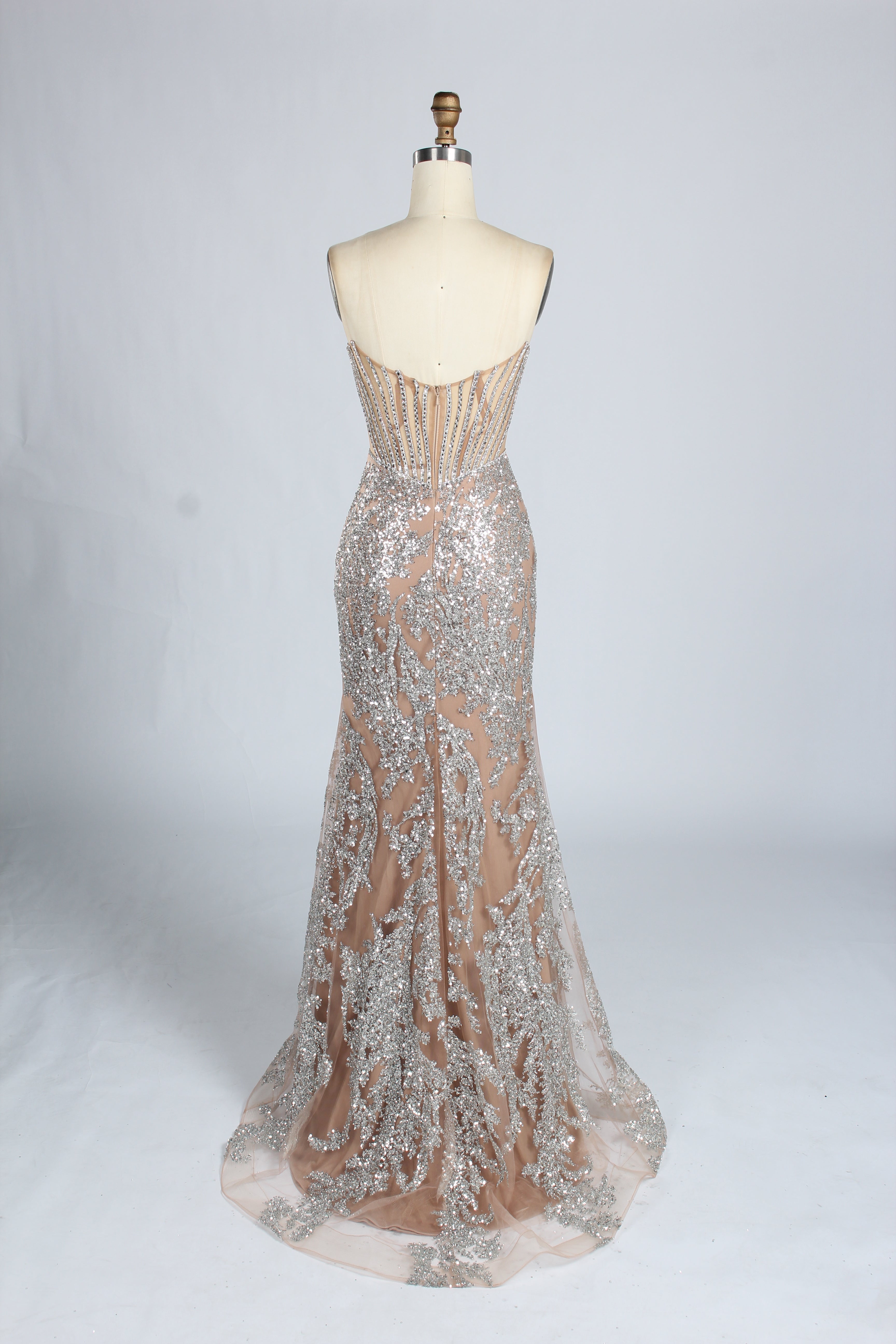Wholesale Sparkle Embellished Mermaid Champagne Evening Gown 33227
