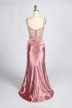Wholesale Pink Beaded Spaghetti Strap Corset Mermaid Prom Dress 33271