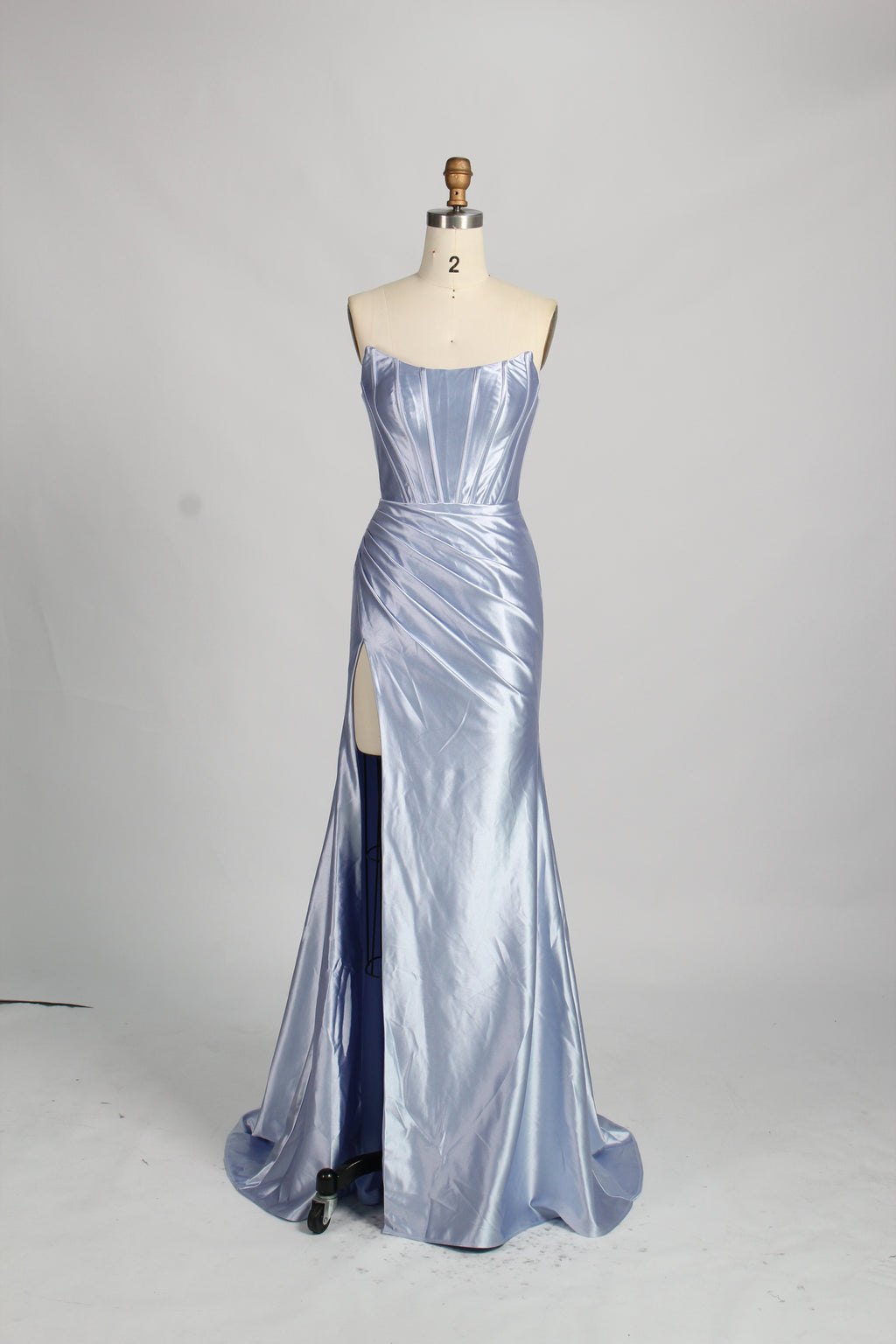 Elegant Satin Strapless Prom Dress with High Slit  D-116