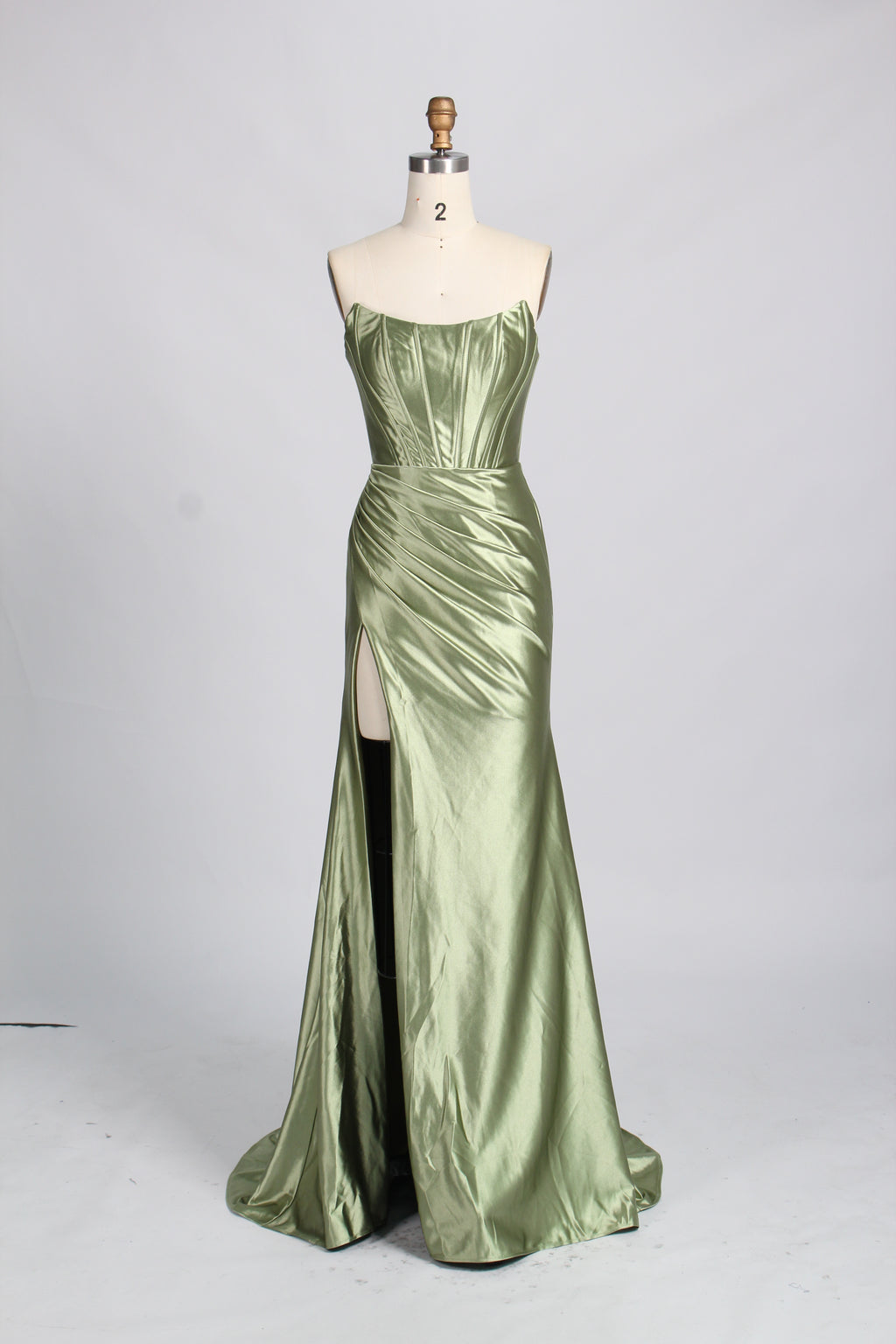 Elegant Satin Strapless Prom Dress with High Slit  D-116