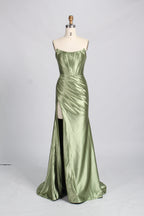 Elegant Satin Strapless Prom Dress with High Slit  D-116