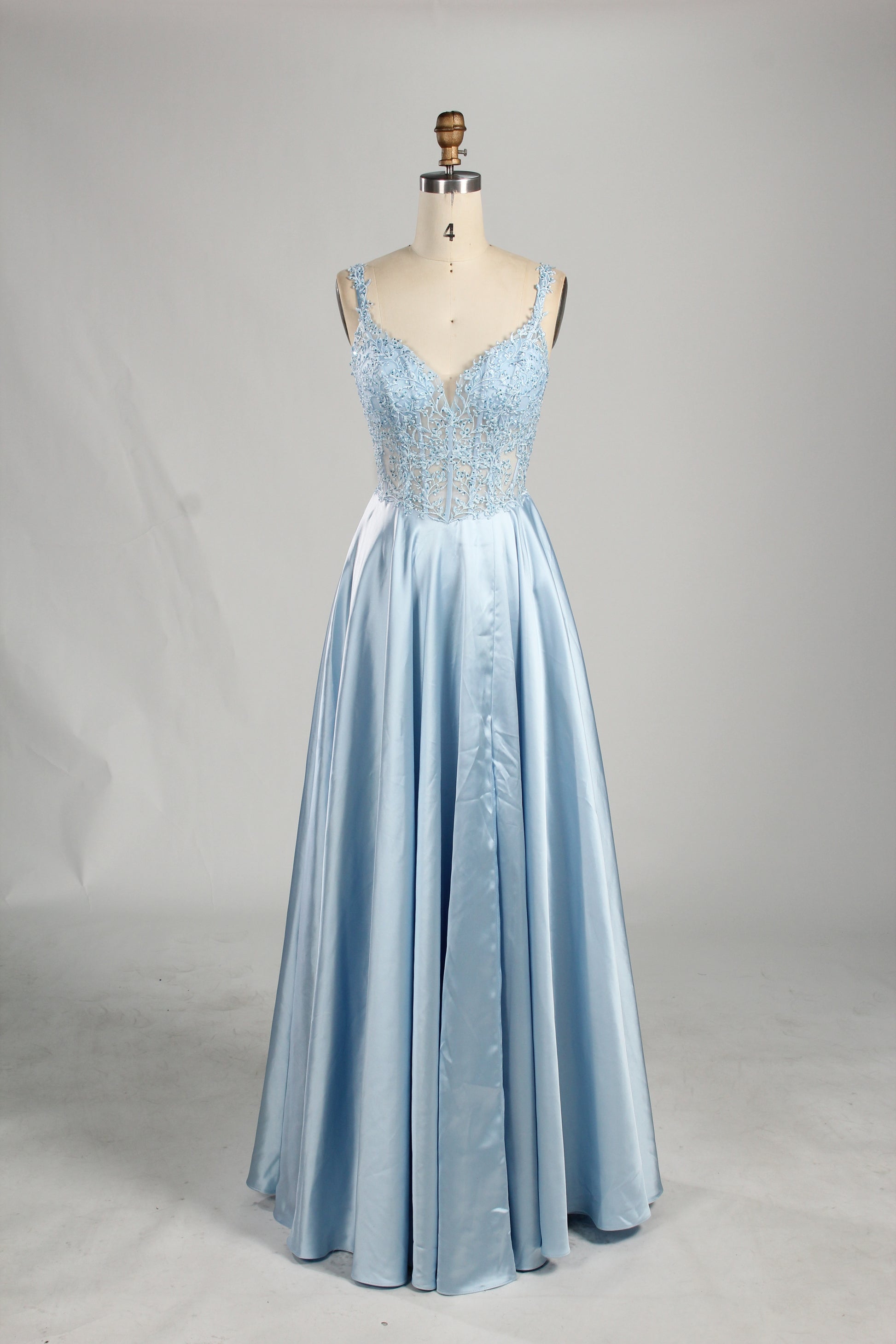 Wholesale Sage Green Lace Prom Dress with Satin Skirt and Slit 32896