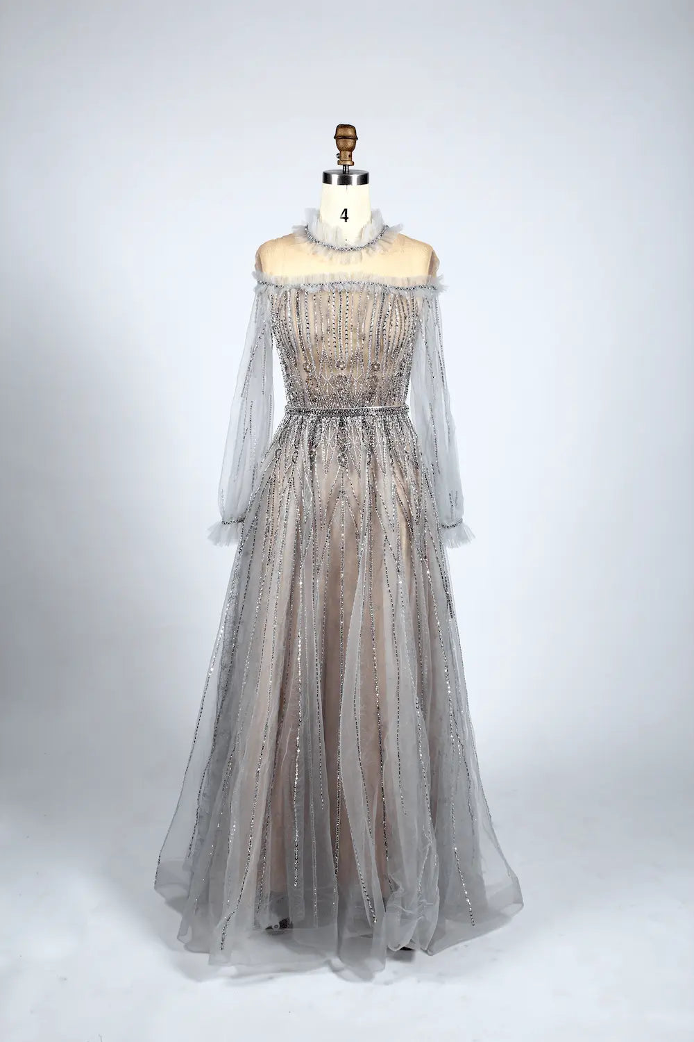 Beaded Off-Shoulder A-Line Mother of the Bride Dress with Sheer Sleeves MC048