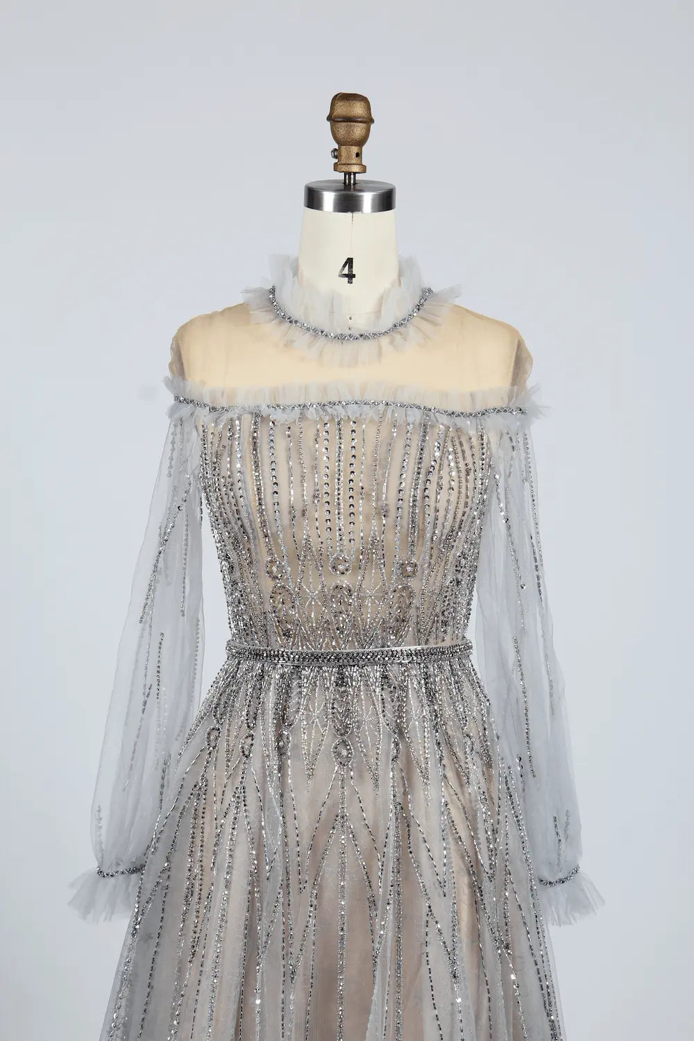 Beaded Off-Shoulder A-Line Mother of the Bride Dress with Sheer Sleeves MC048