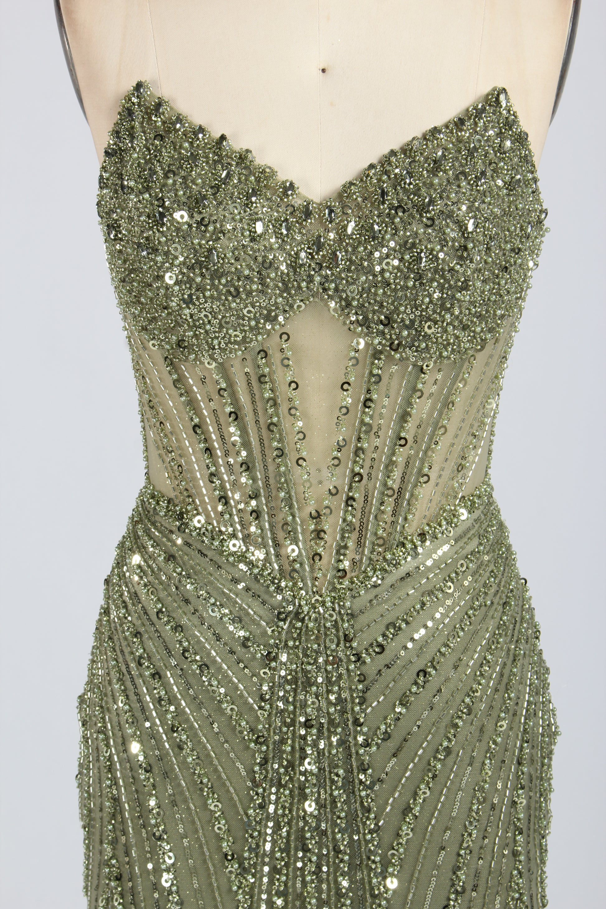 Wholesale Olive Green Sequin Spaghetti - Strap Evening Gown 33417