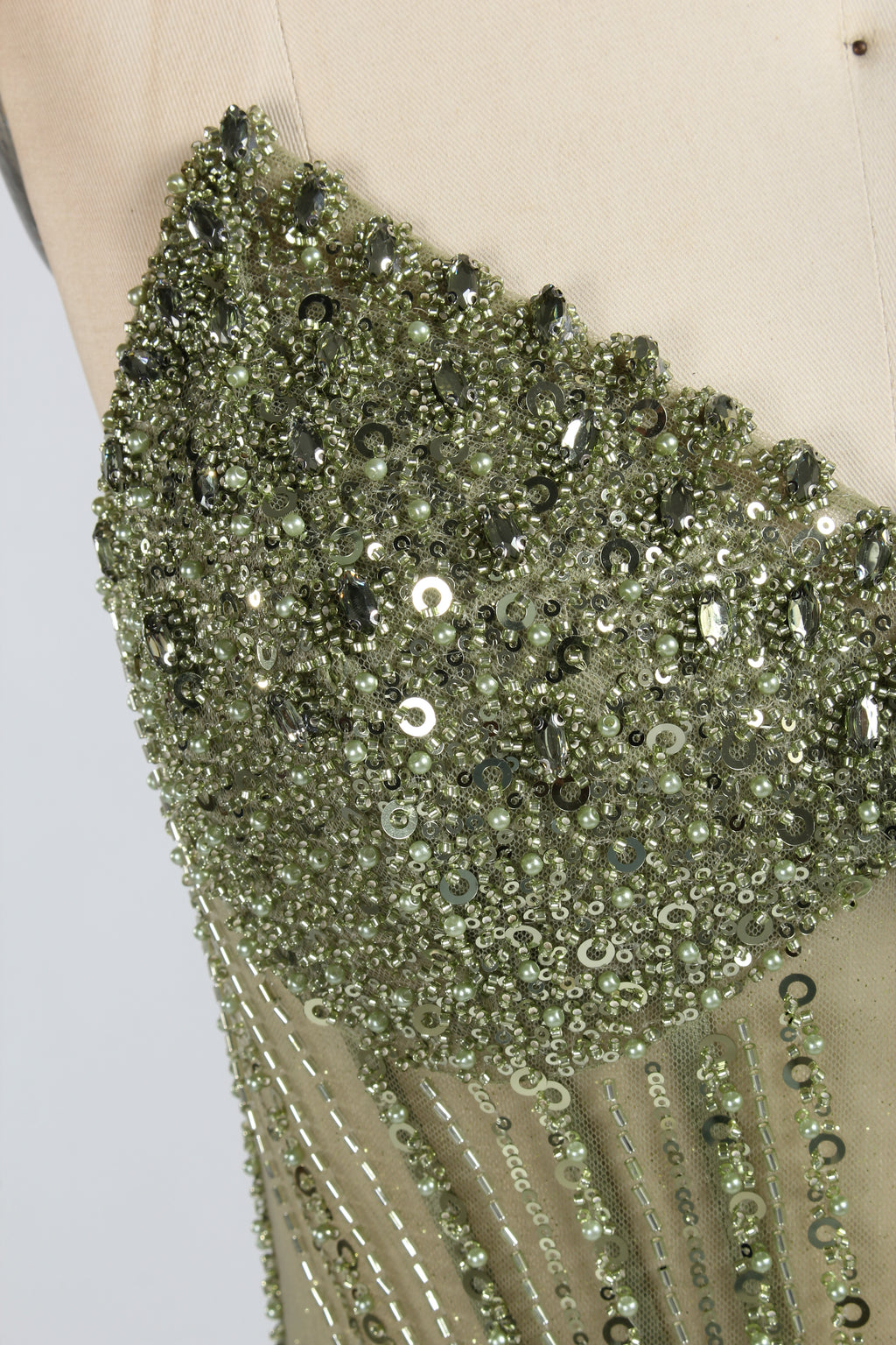 Wholesale Olive Green Sequin Spaghetti - Strap Evening Gown 33417