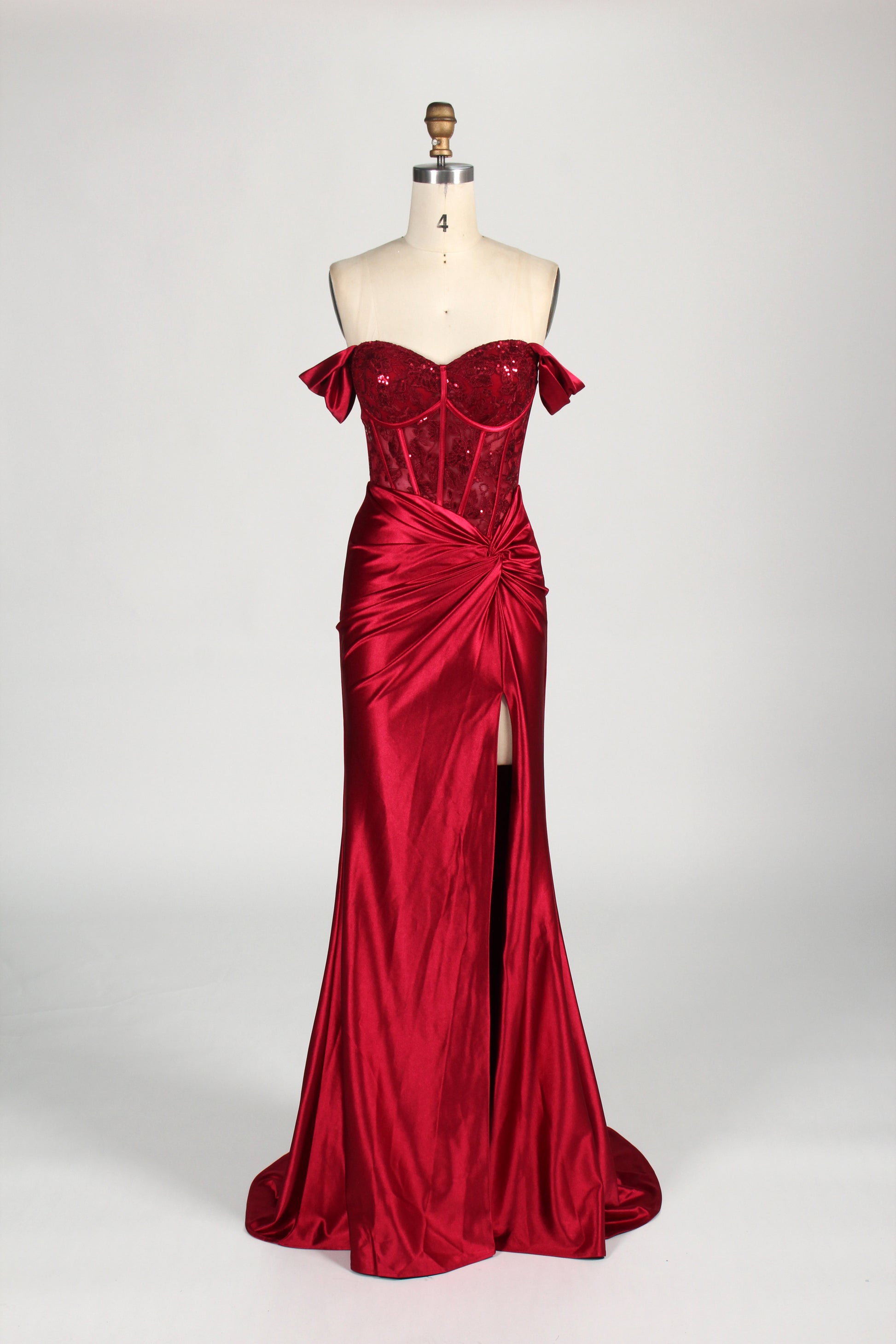 Wholesale Appliqué Bodice Satin Prom Gown 33095