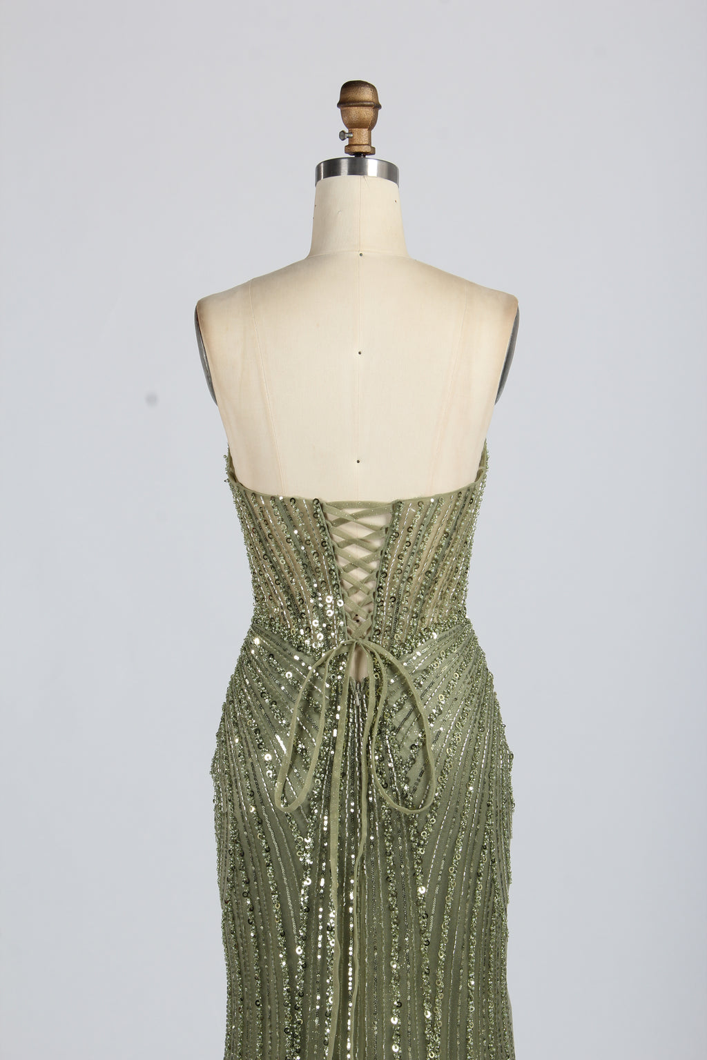 Wholesale Olive Green Sequin Spaghetti - Strap Evening Gown 33417