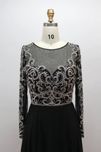 Black Illusion High Neckline Beaded A-Line Evening Dress 32540-1