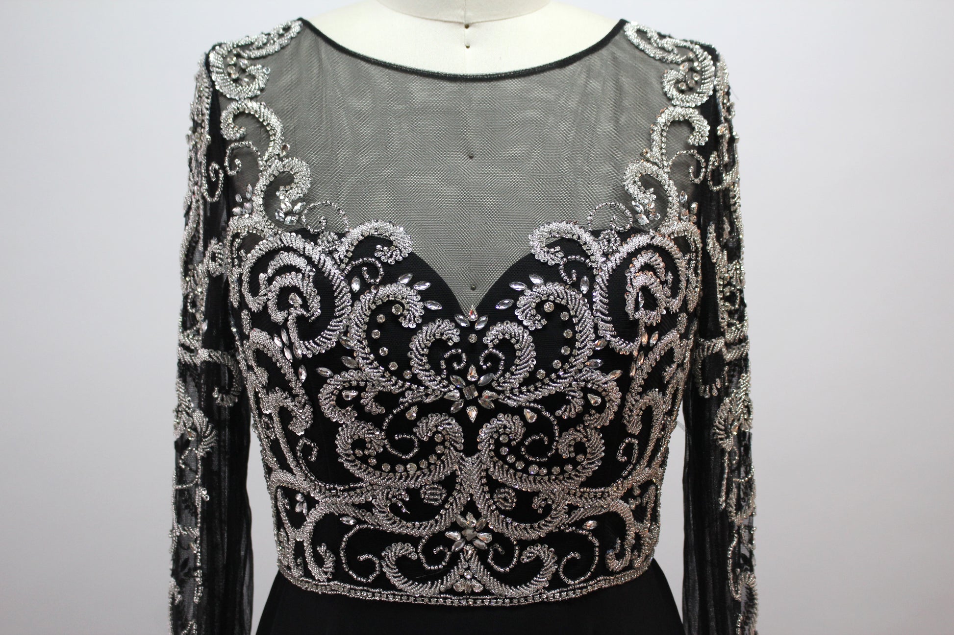 Wholesale Black Beaded Mother of Bride Dress with Sleeves 32540-1