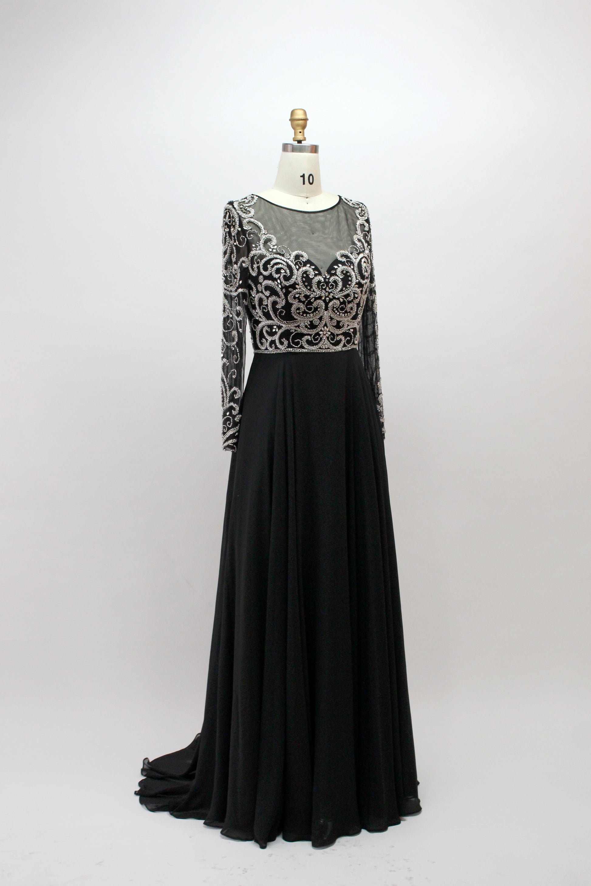 Wholesale Black Beaded Mother of Bride Dress with Sleeves 32540-1