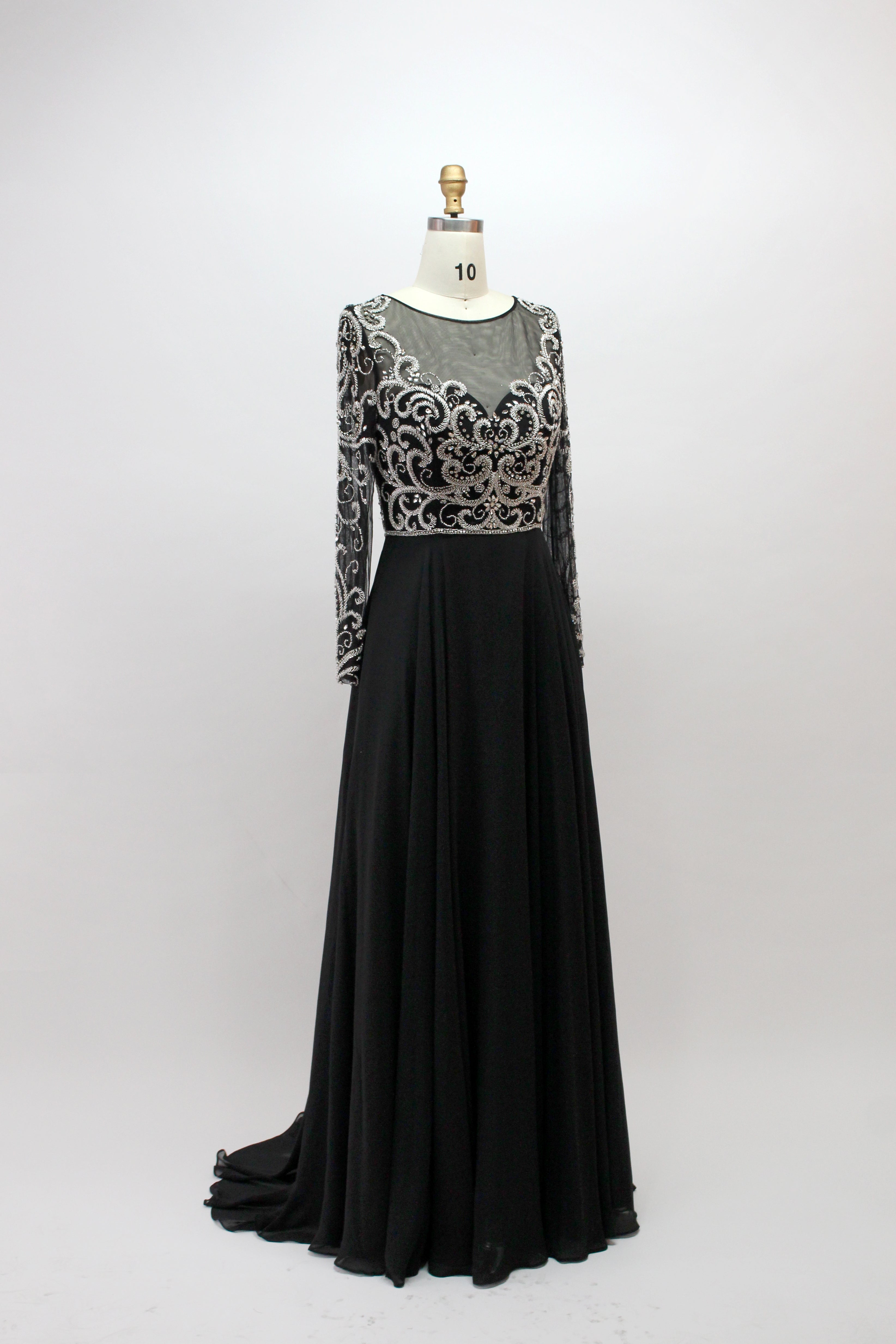 Wholesale Black Beaded Mother of Bride Dress with Sleeves 32540-1