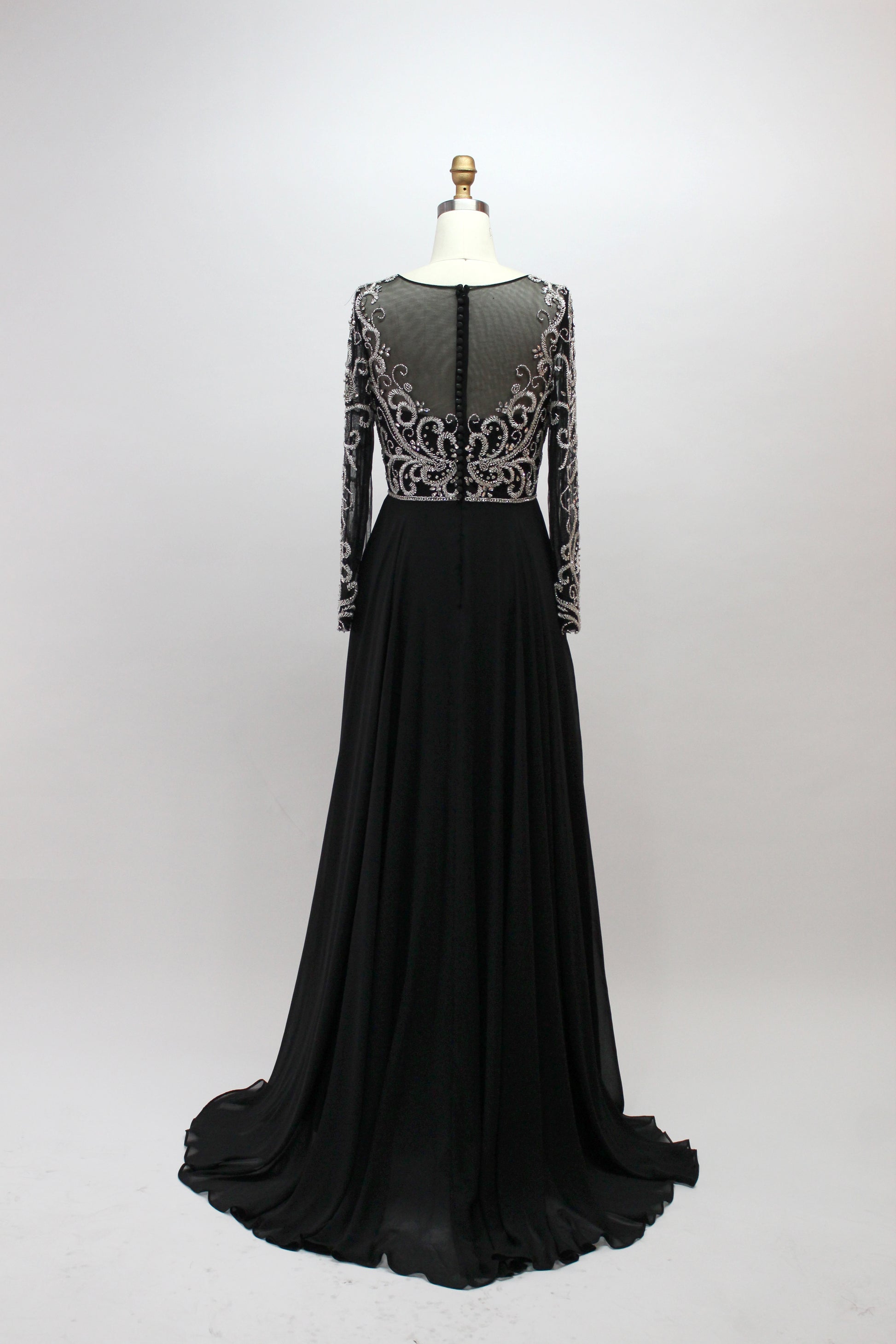Wholesale Black Beaded Mother of Bride Dress with Sleeves 32540-1