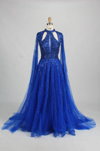 Beaded High Neck A-Line Mother of the Bride Dress with Cape Sleeves KS038