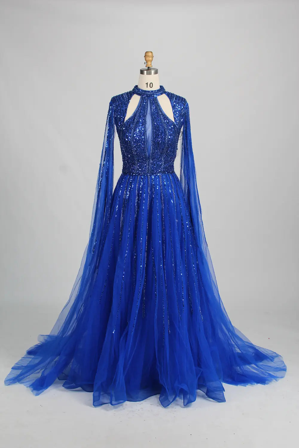 Beaded High Neck A-Line Mother of the Bride Dress with Cape Sleeves KS038