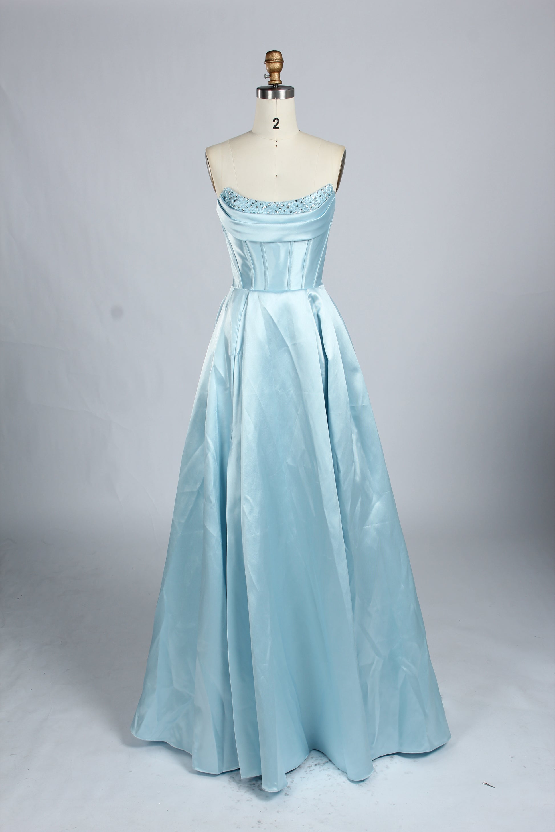 Wholesale Light Blue Embellished Strapless Evening Gown 33219