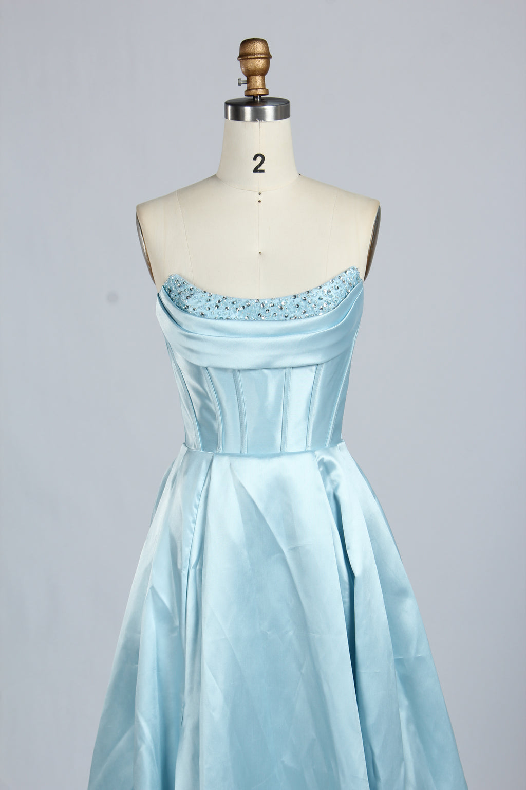 Wholesale Light Blue Embellished Strapless Evening Gown 33219