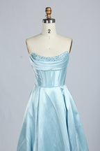 Wholesale Light Blue Embellished Strapless Evening Gown 33219