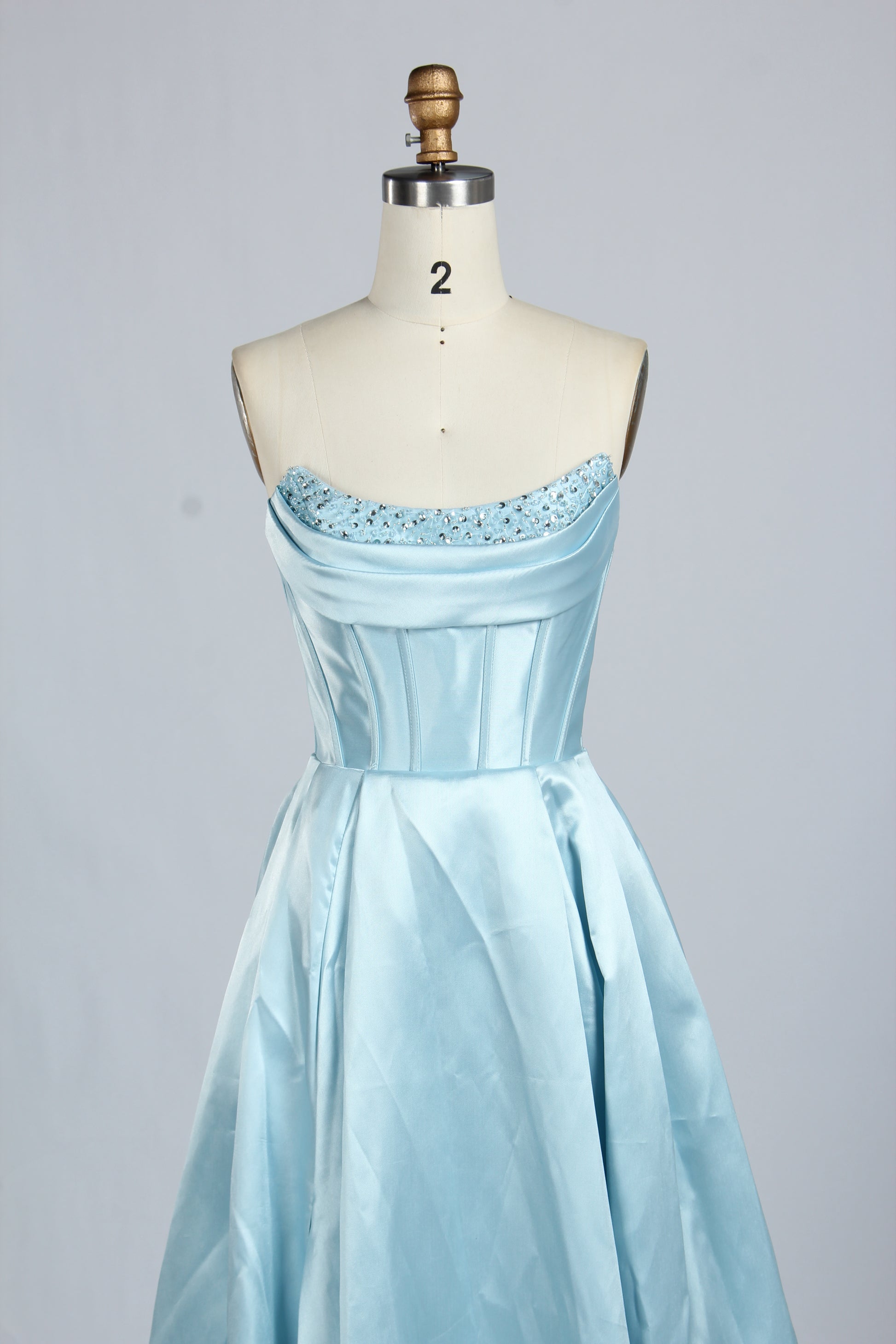 Wholesale Light Blue Embellished Strapless Evening Gown 33219