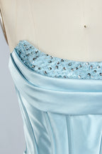 Wholesale Light Blue Embellished Strapless Evening Gown 33219