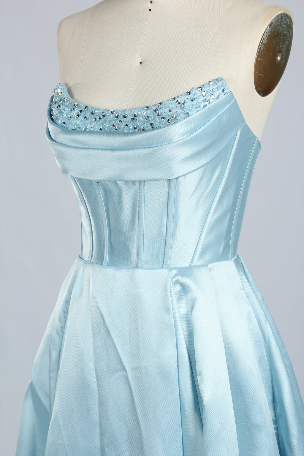 Wholesale Light Blue Embellished Strapless Evening Gown 33219