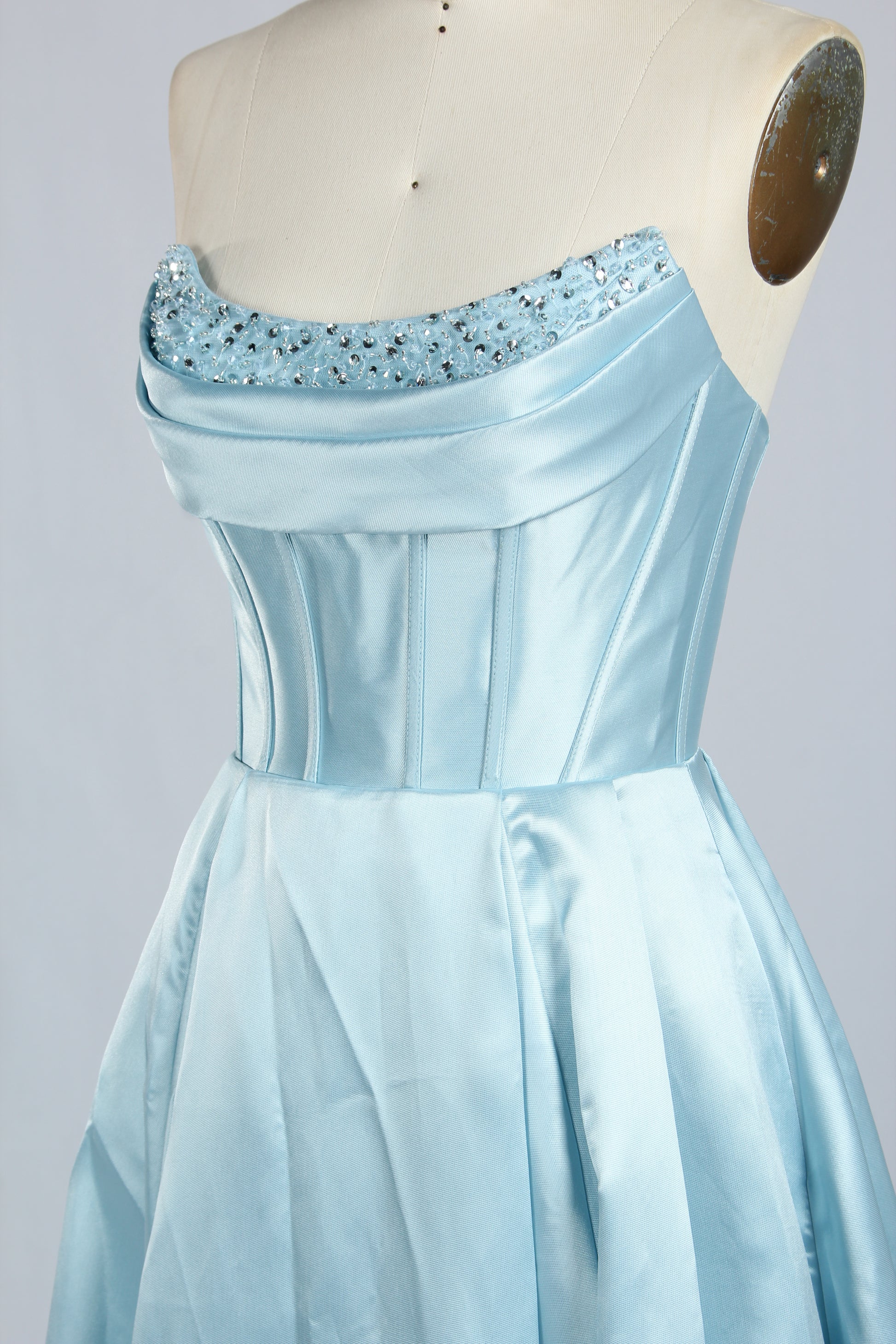 Wholesale Light Blue Embellished Strapless Evening Gown 33219