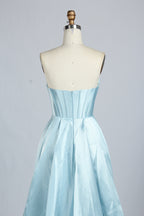 Wholesale Light Blue Embellished Strapless Evening Gown 33219