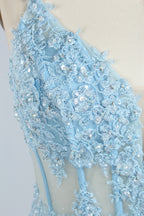 Wholesale Light Blue Embroidered Tulle Mermaid Prom Dress 33277