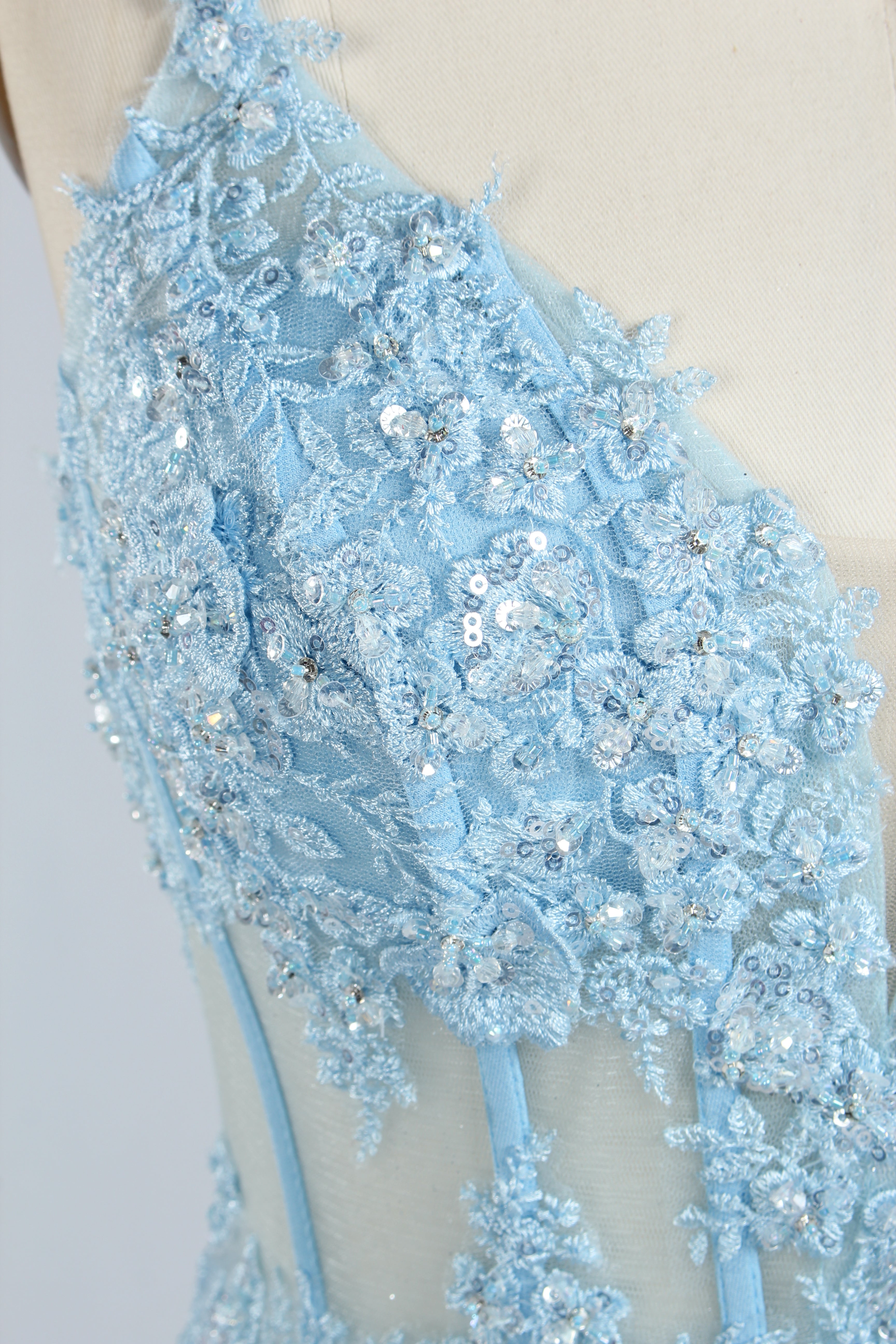Wholesale Light Blue Embroidered Tulle Mermaid Prom Dress 33277