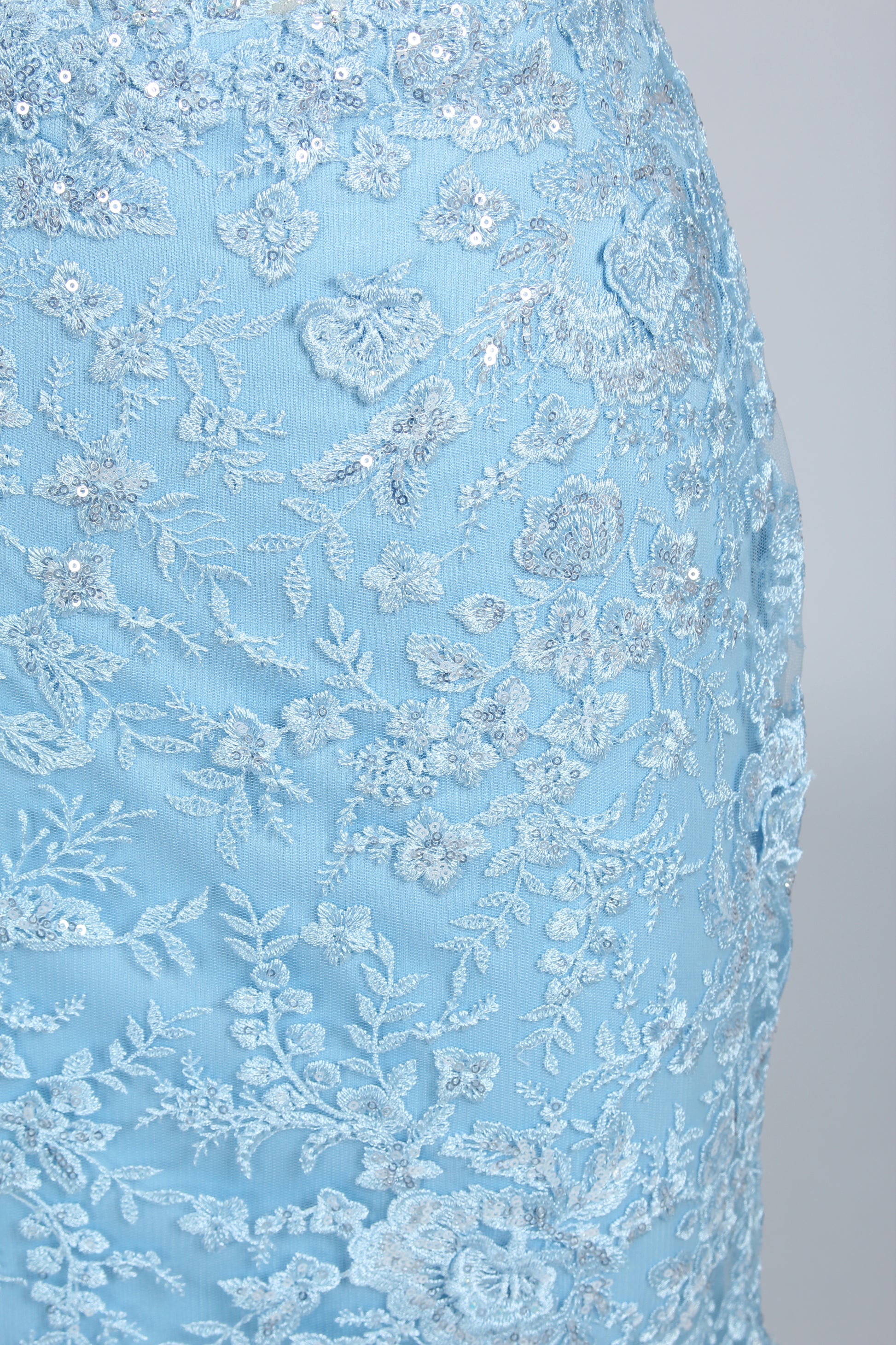 Wholesale Light Blue Embroidered Tulle Mermaid Prom Dress 33277