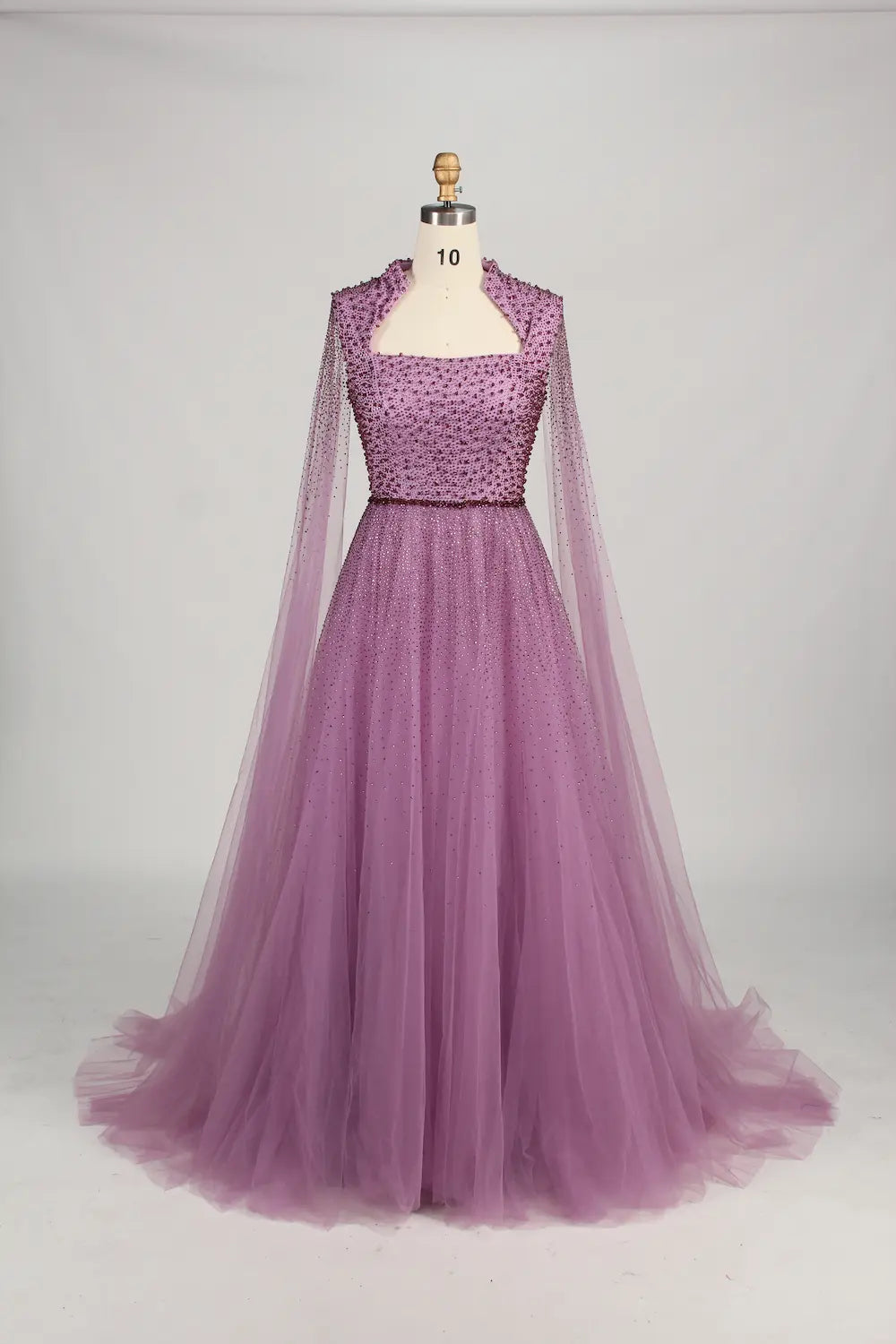 Beaded High Neck Red A-Line Mother of the Bride Dress with Cape Sleeves KS039