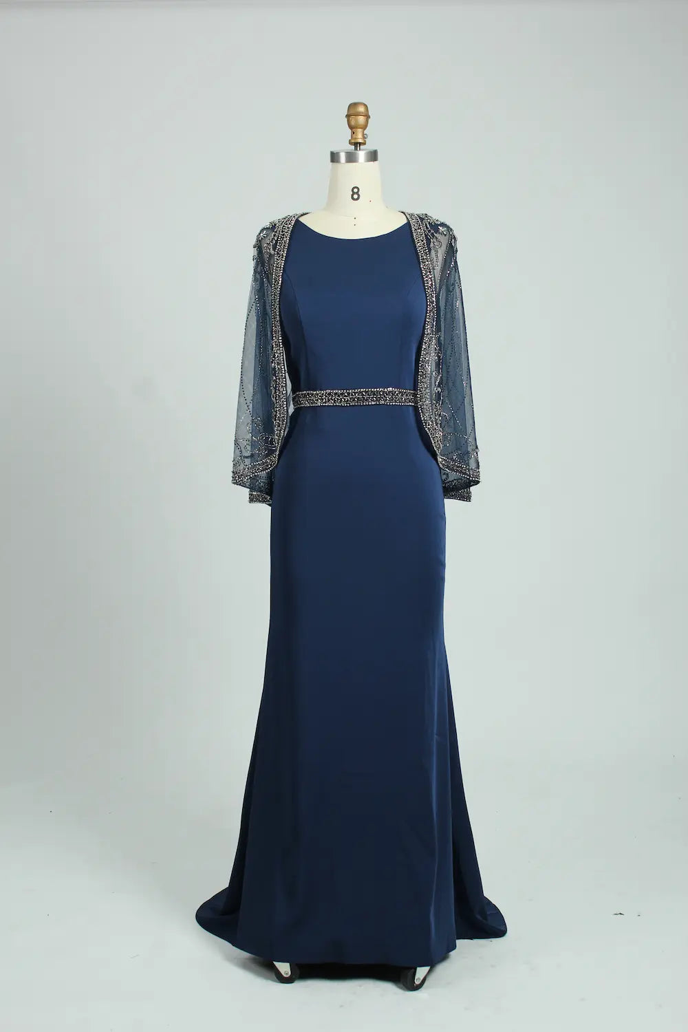 Beaded Long Sleeve Navy Blue Sheath Mother of the Bride Dress MC111