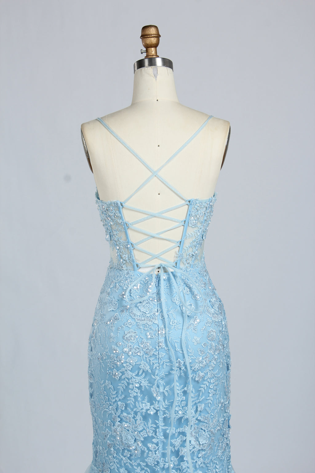Wholesale Light Blue Embroidered Tulle Mermaid Prom Dress 33277