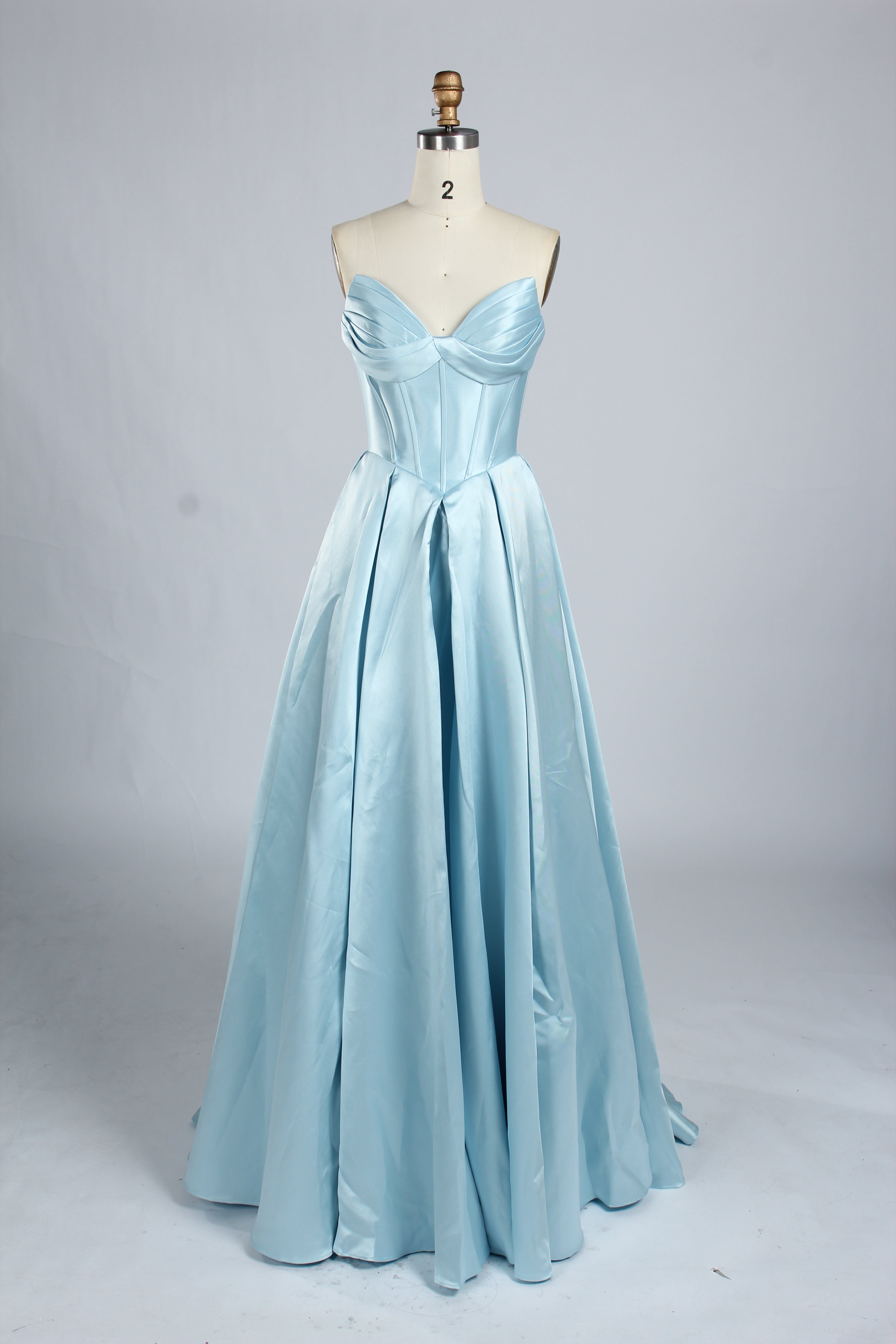 Wholesale Light Blue Satin Strapless Prom Gown 33313