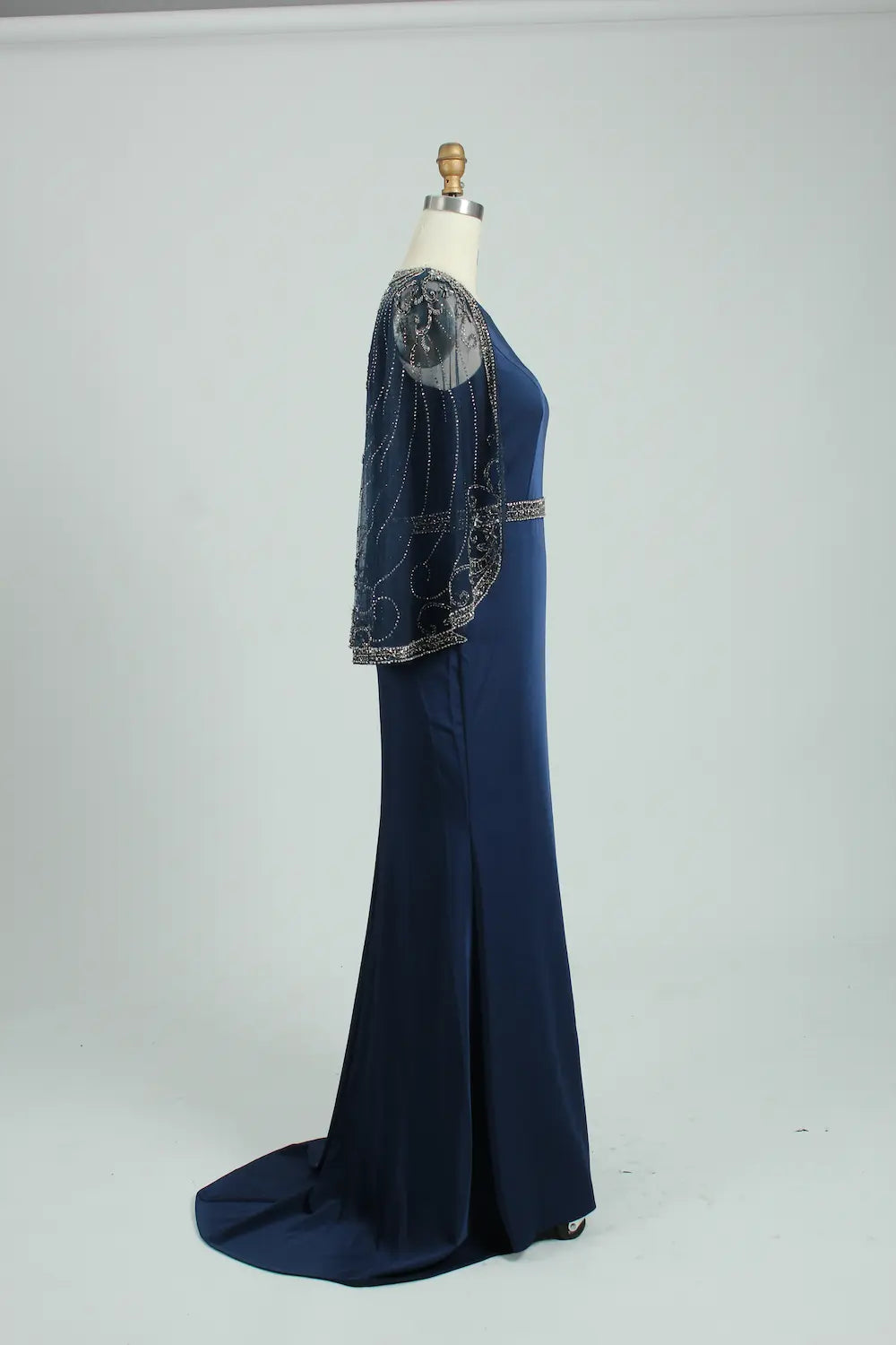 Beaded Long Sleeve Navy Blue Sheath Mother of the Bride Dress MC111