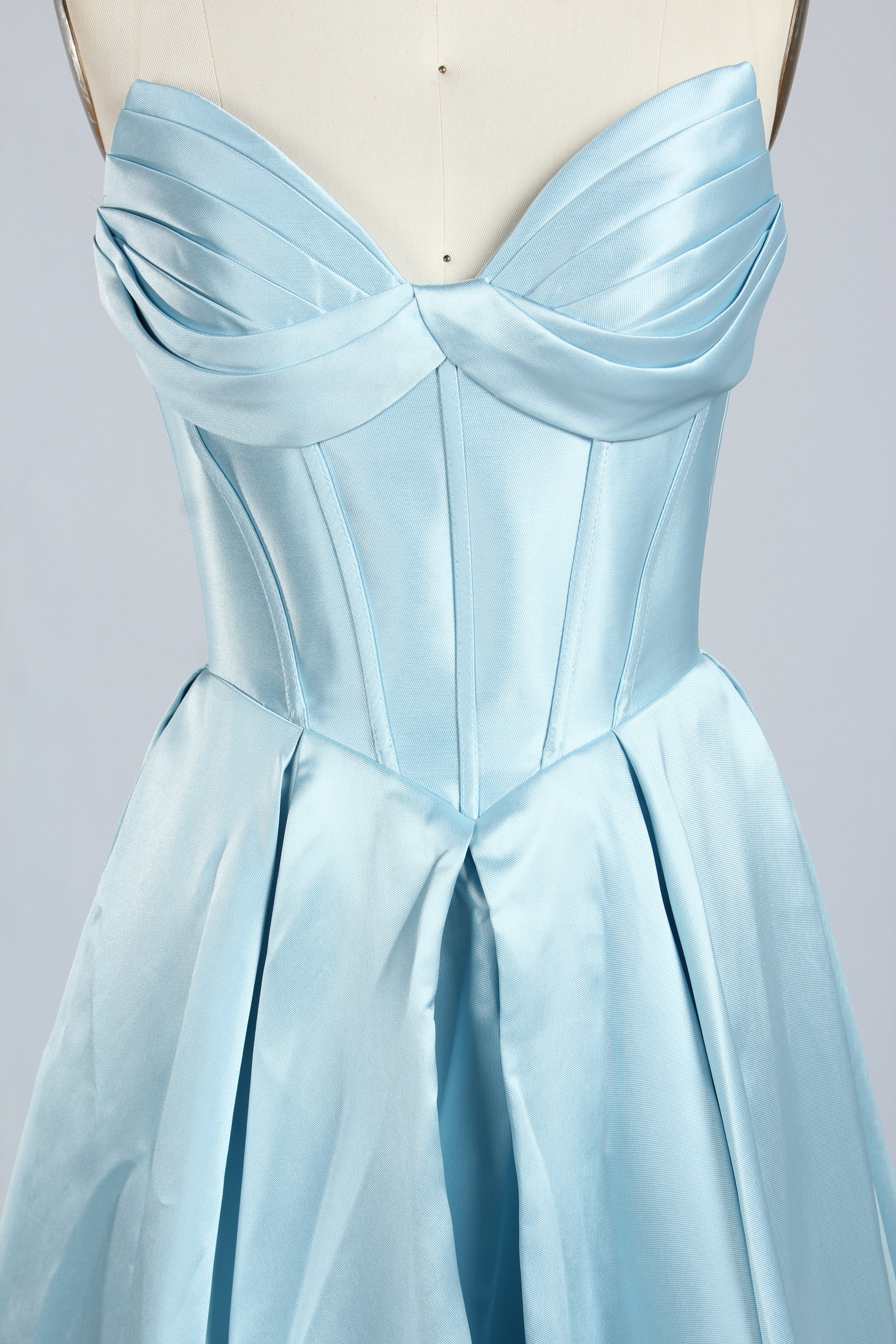 Wholesale Light Blue Satin Strapless Prom Gown 33313