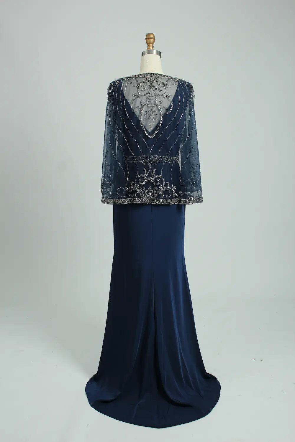 Beaded Long Sleeve Navy Blue Sheath Mother of the Bride Dress MC111