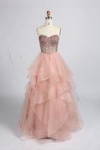 Wholesale Pink Sequin Tiered Ball Gown - 33381