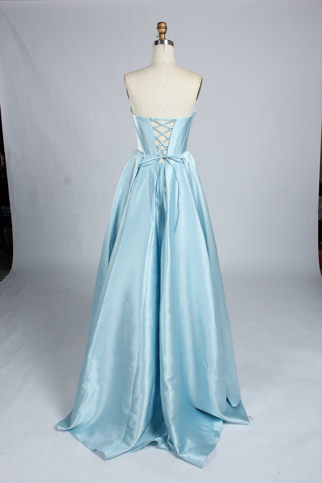 Wholesale Light Blue Satin Strapless Prom Gown 33313