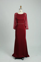 Beaded Long Sleeve Navy Blue Sheath Mother of the Bride Dress MC111