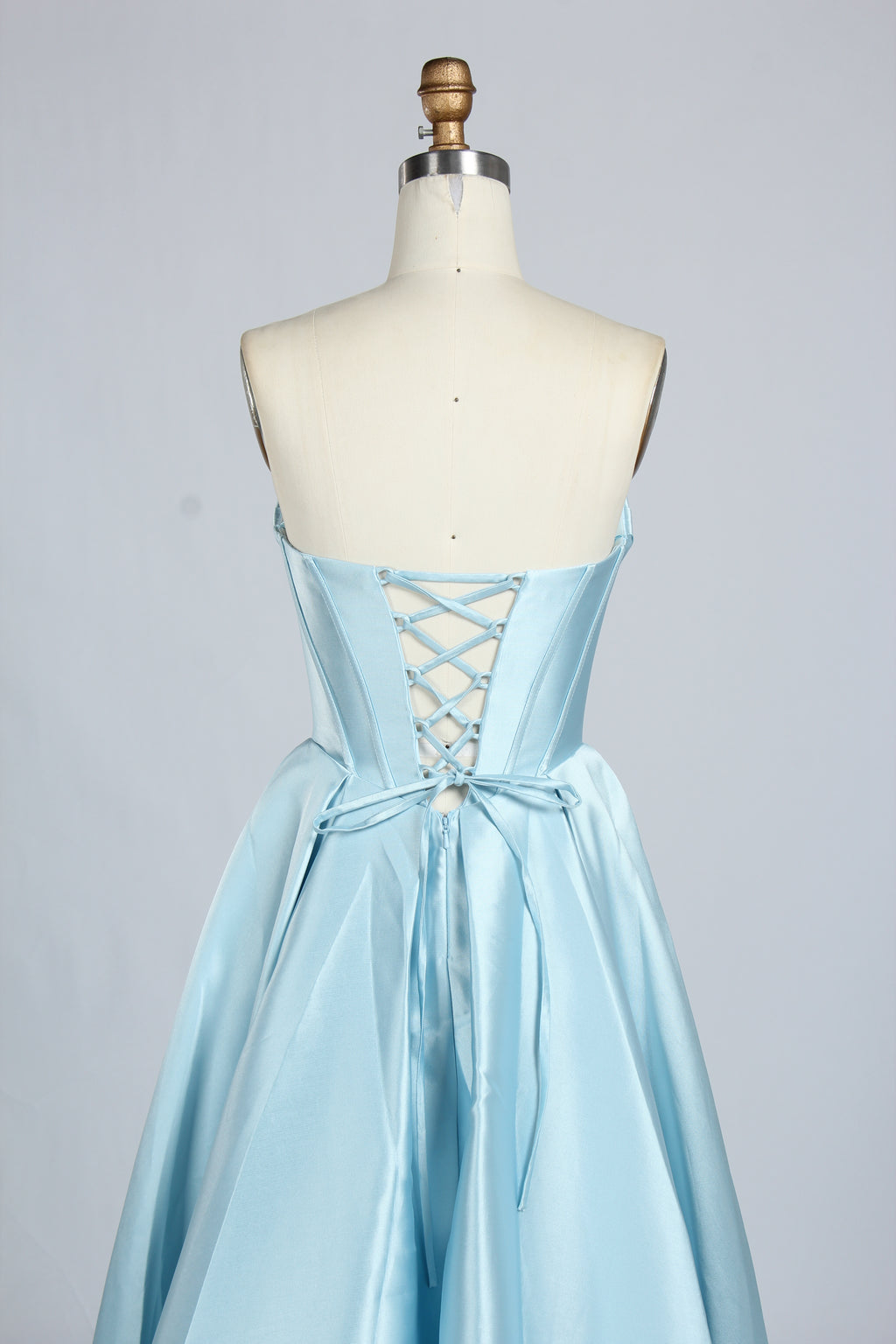 Wholesale Light Blue Satin Strapless Prom Gown 33313