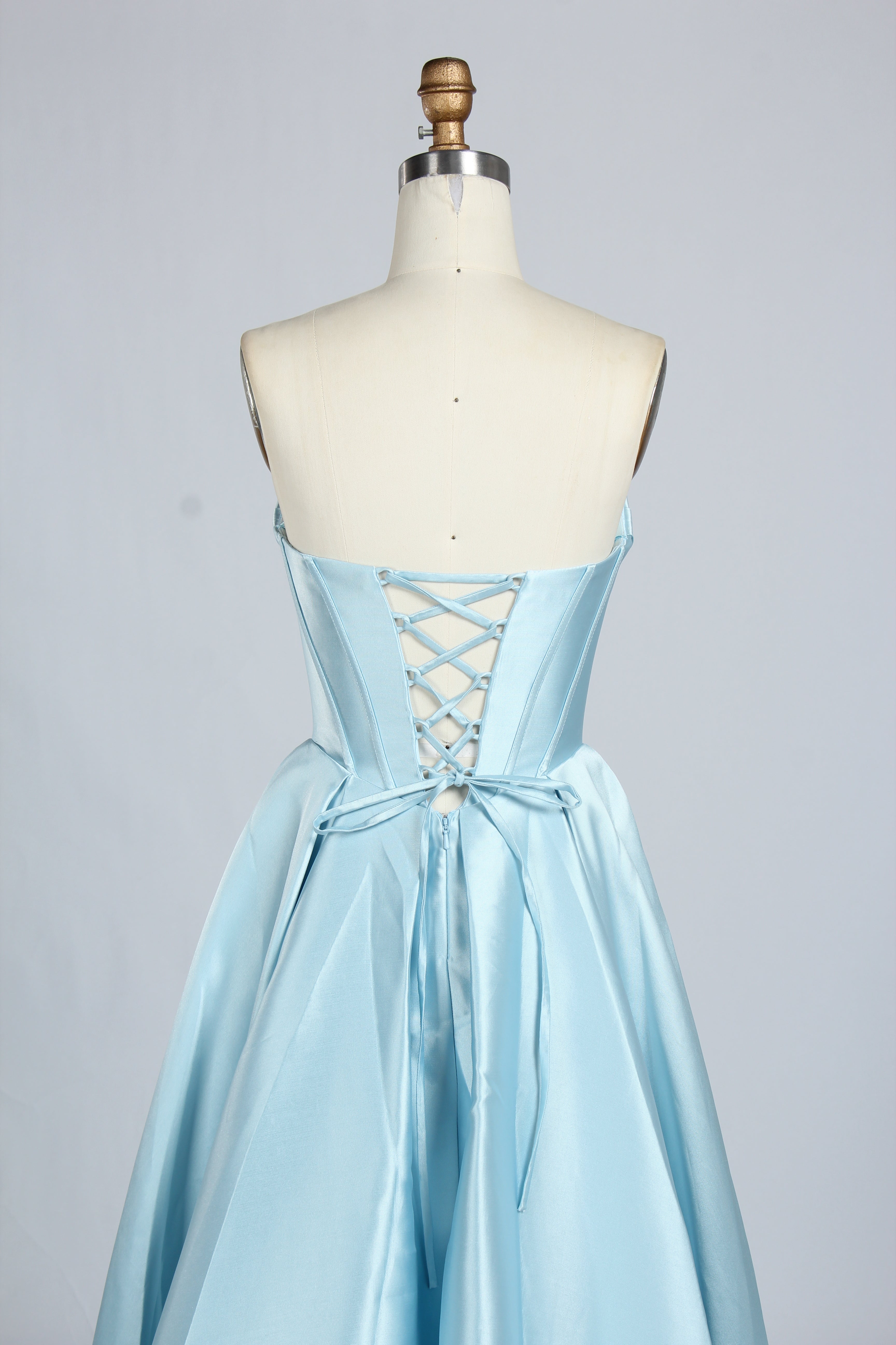 Wholesale Light Blue Satin Strapless Prom Gown 33313
