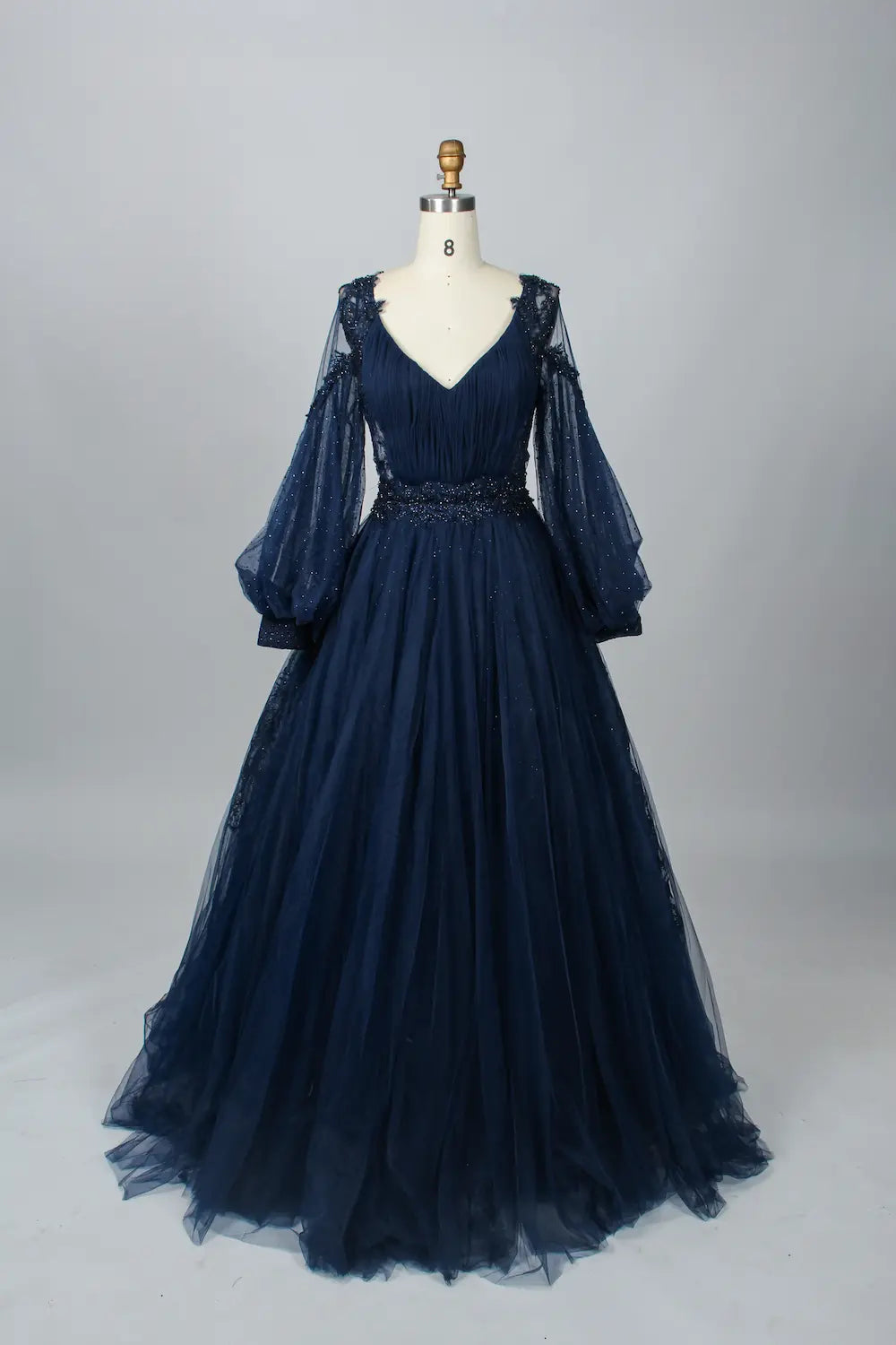 V-Neck Embellished A-Line Mother of the Bride Dress with Balloon Sleeves MK086