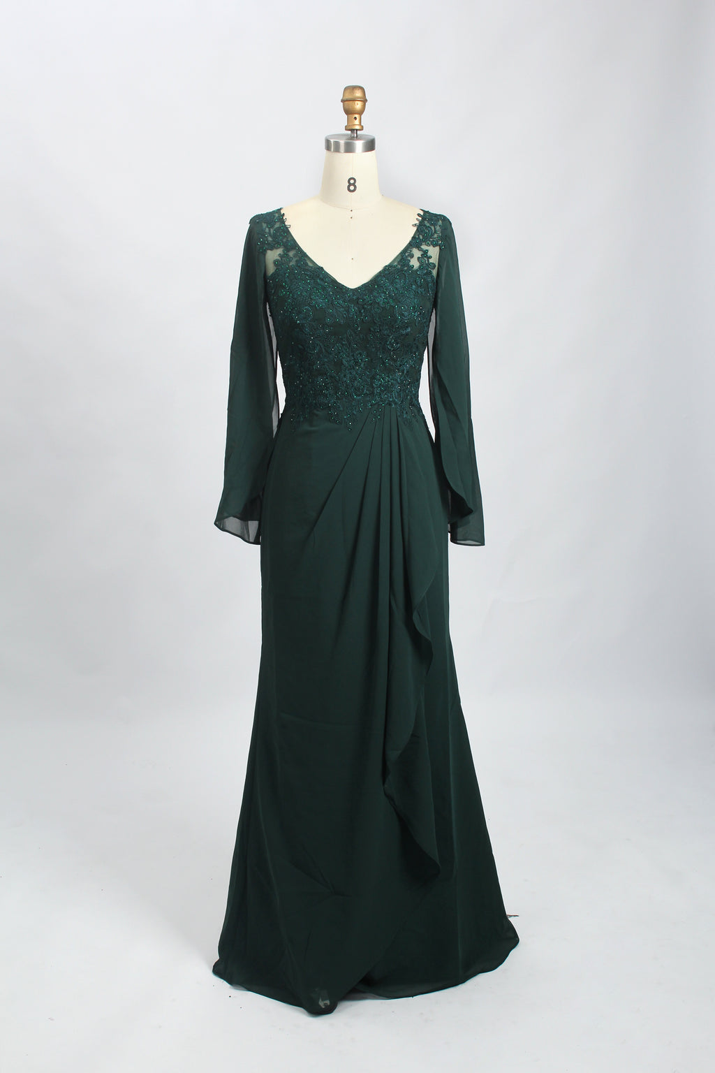 Wholesale Emerald Lace-Sleeve Mother-of-the-Bride Gown 32700