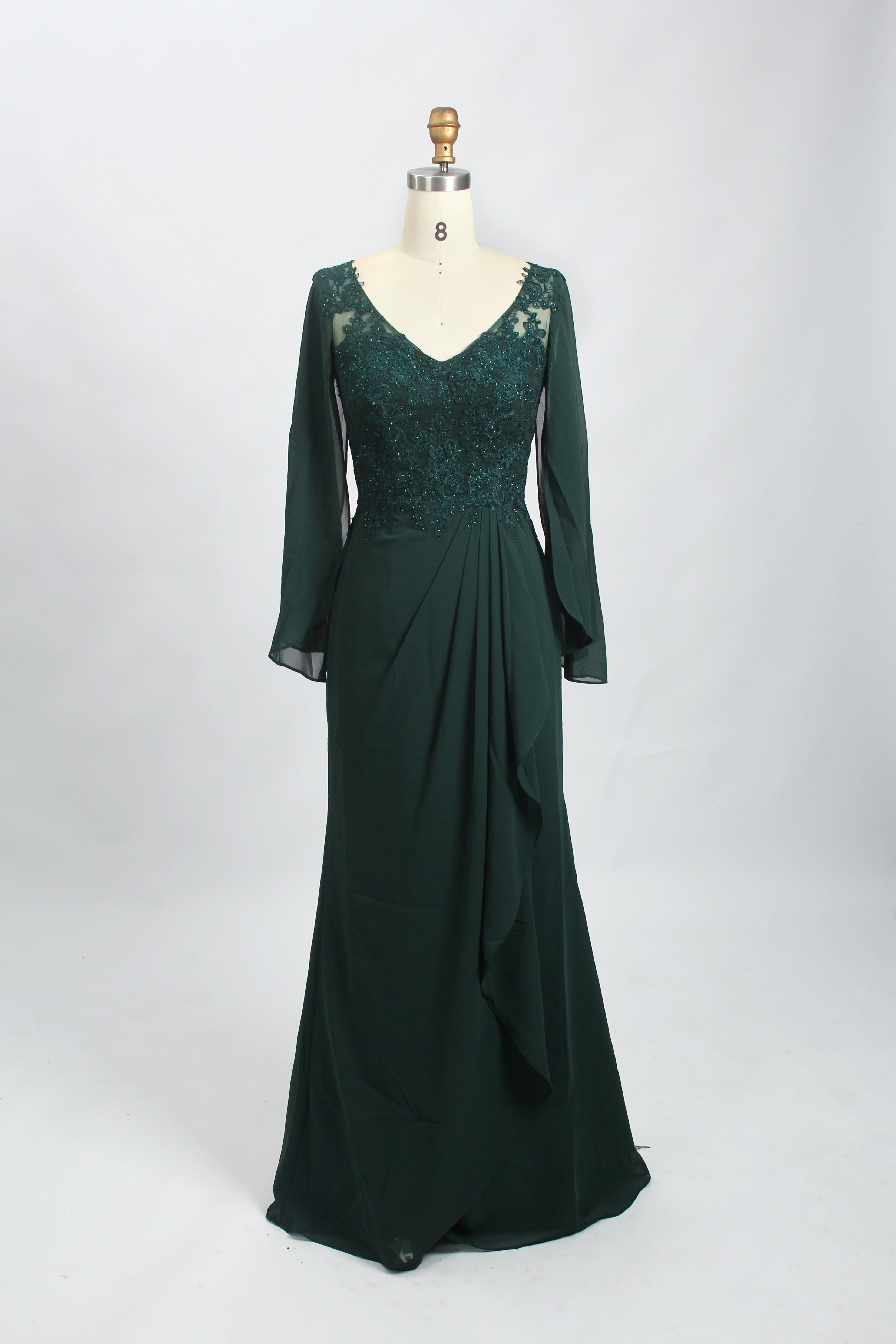 Wholesale Emerald Lace-Sleeve Mother-of-the-Bride Gown 32700