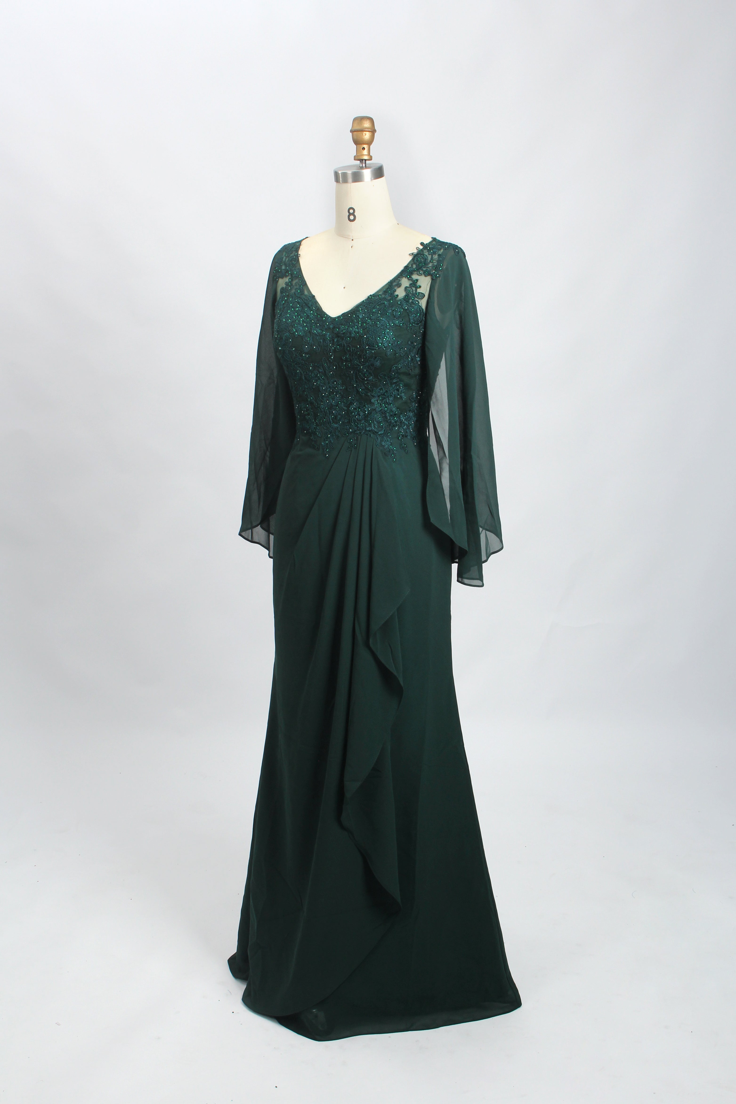 Cape Sleeve Emerald Side Ruffles Formal Mermaid MOB Dress 32700 – mylovelene